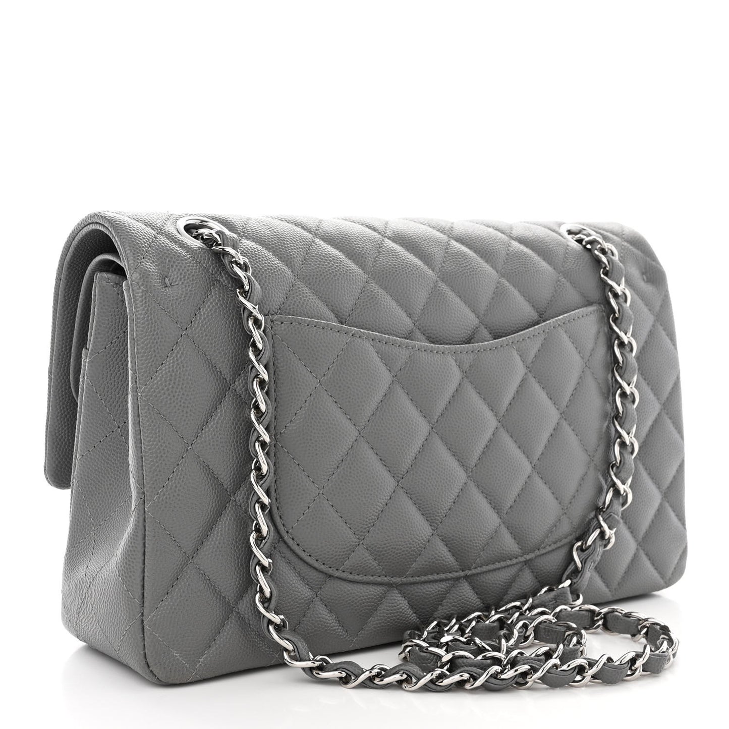 Caviar Quilted Medium Double Flap Grey