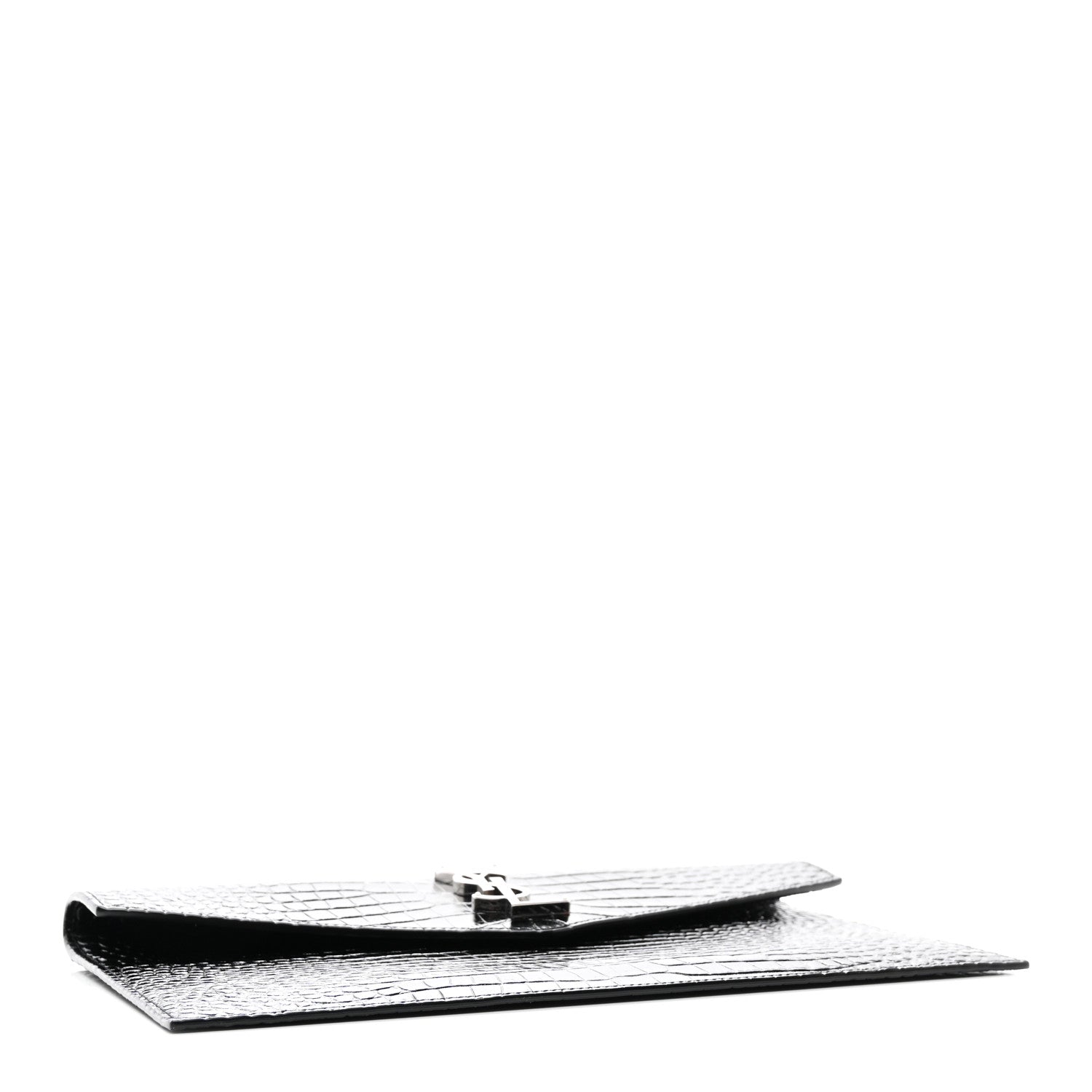 Saint Laurent Calfskin Crocodile Embossed Uptown Monogram Pouch Black 4 of 8