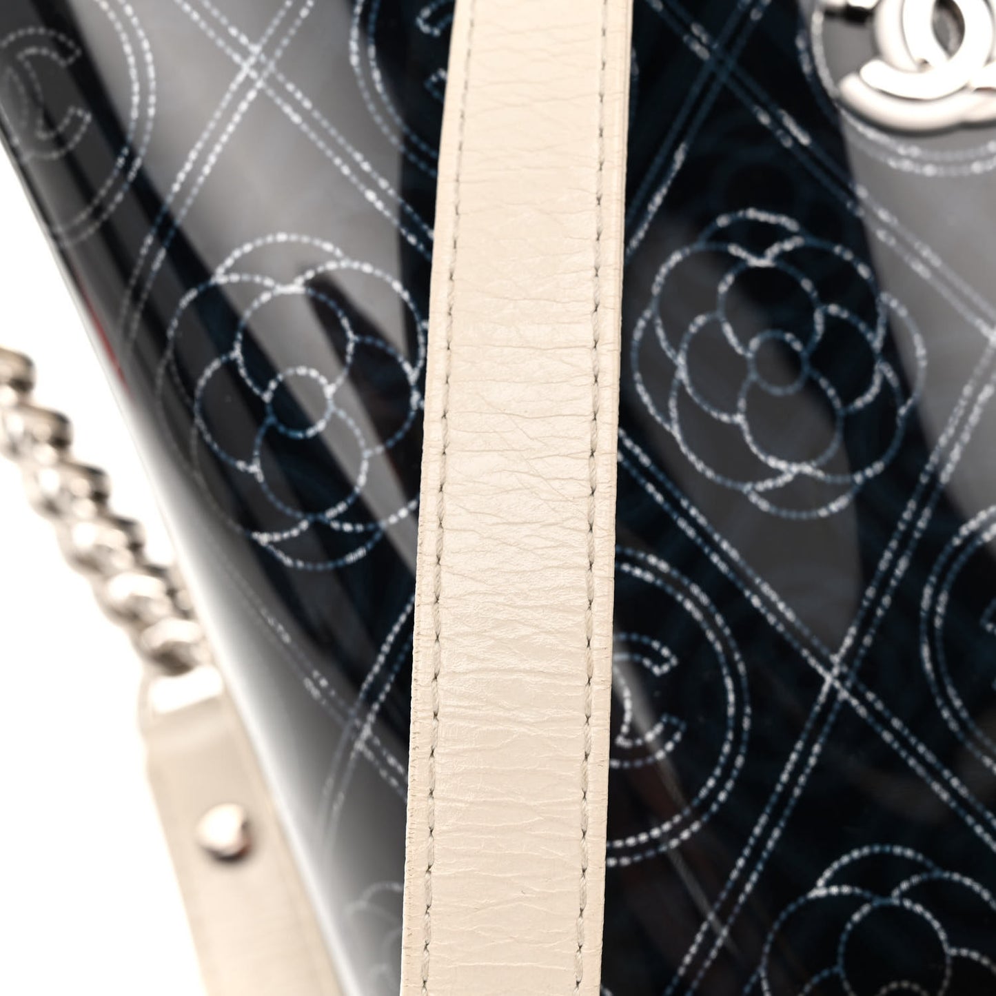 Crumpled Calfskin PVC Camellia Coco Bucket Bag Black White