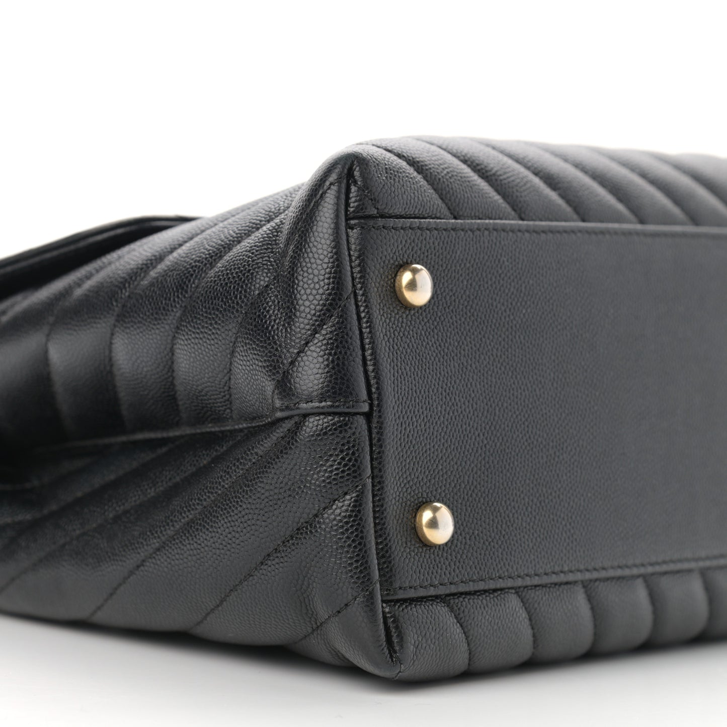 Caviar Chevron Quilted Medium Coco Handle Flap Black