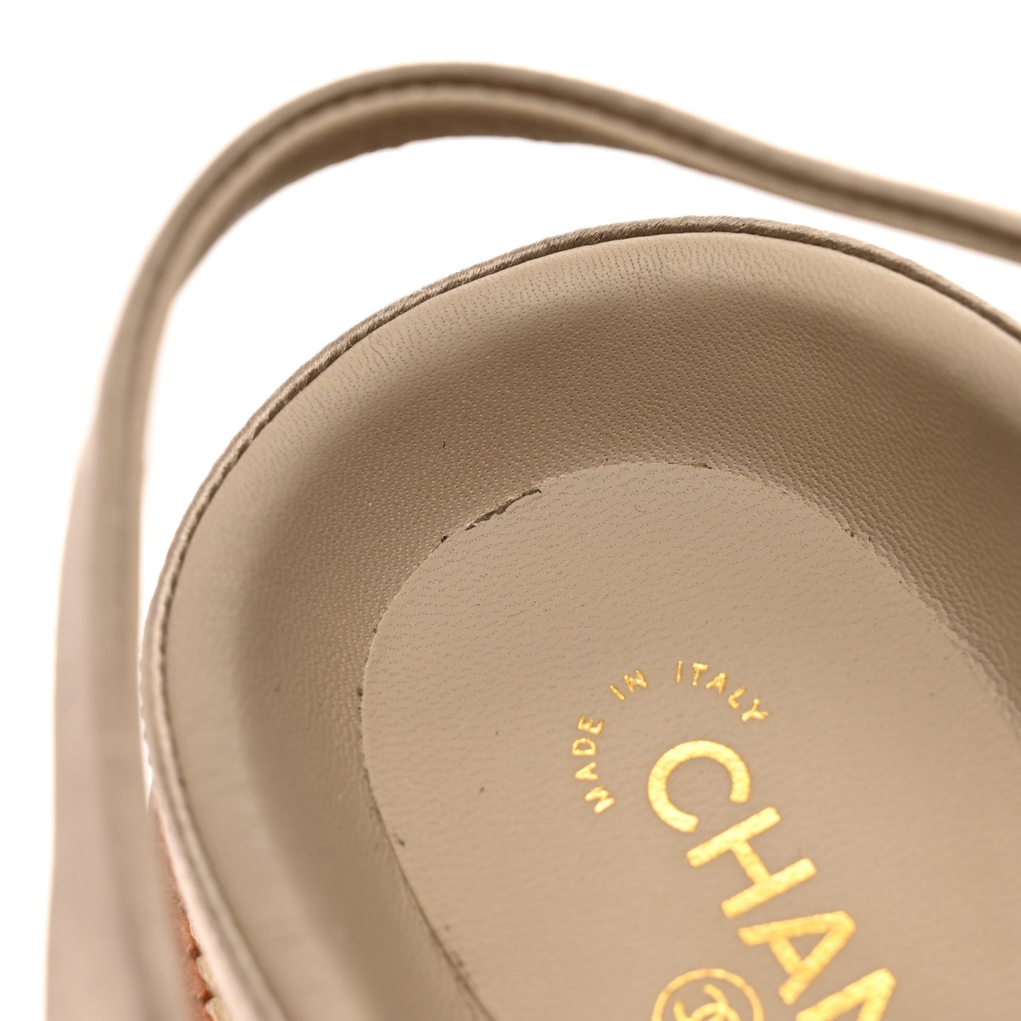 Satin Lambskin Chain Flat Sandals 41 Light Gold