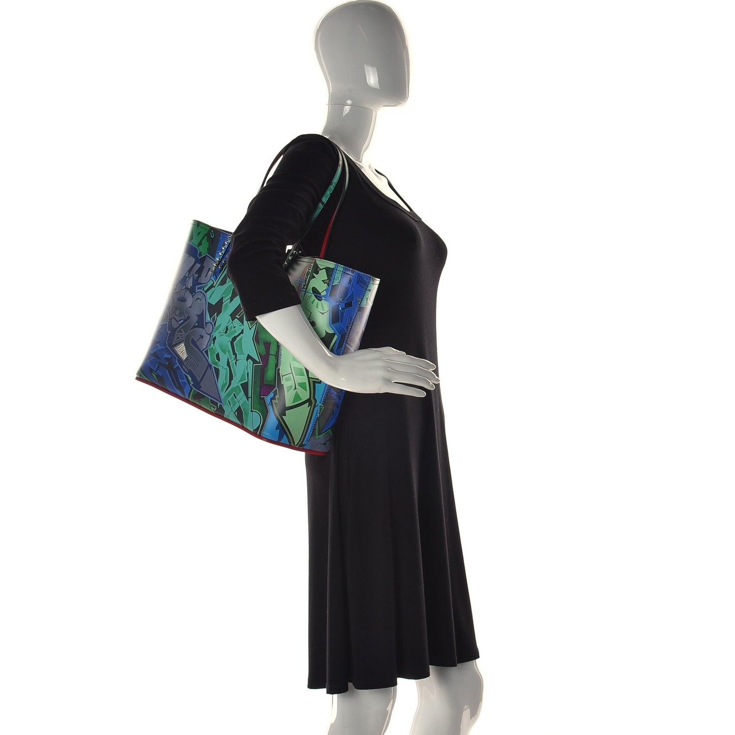 Calfskin Metro Graf Spikes East West Cabata Tote Green Multicolor