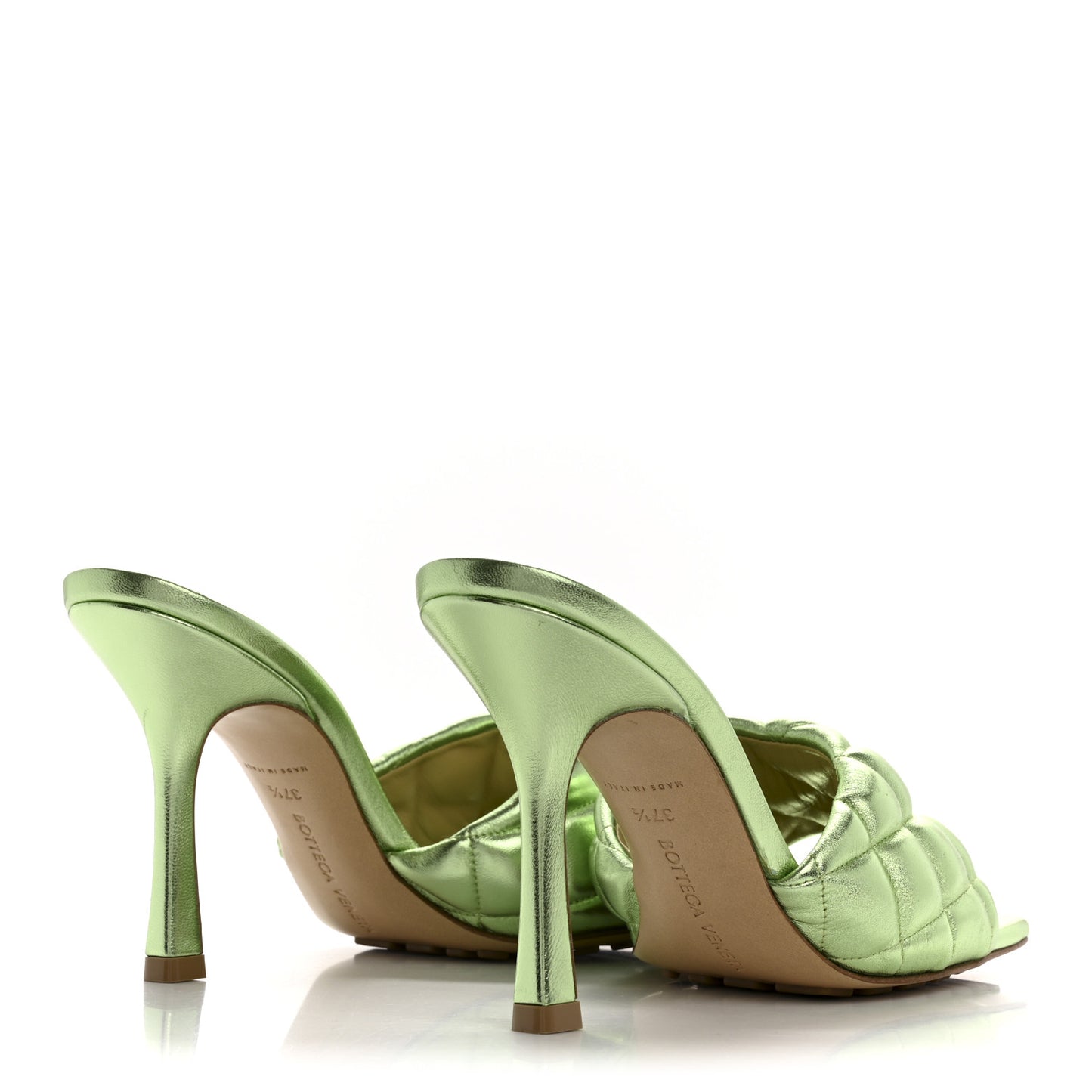 Metallic Nappa Reflection Matelasse Padded Mule Sandals 37.5 Pistachio