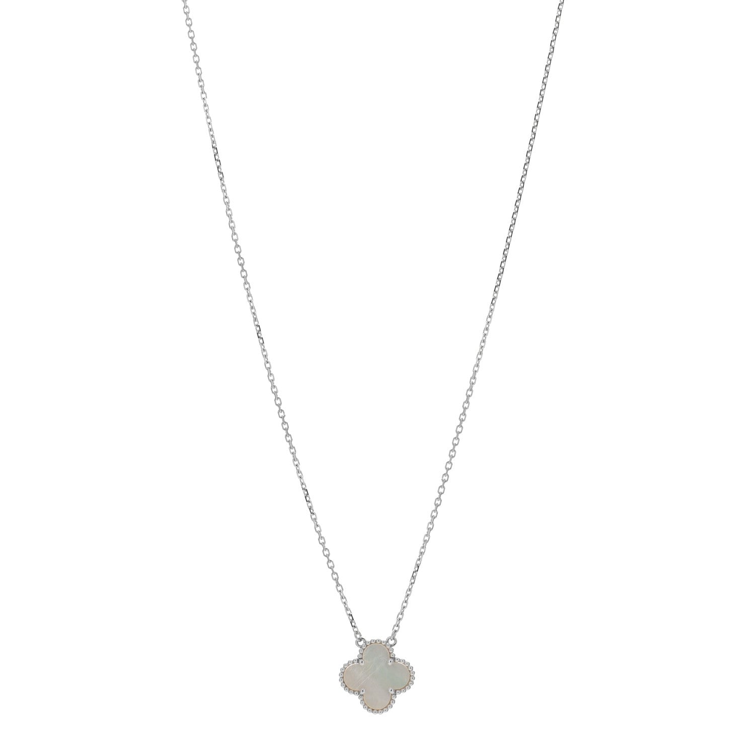 Van Cleef & Arpels 18K White Gold Mother of Pearl Vintage Alhambra Pendant Necklace 1 of 4