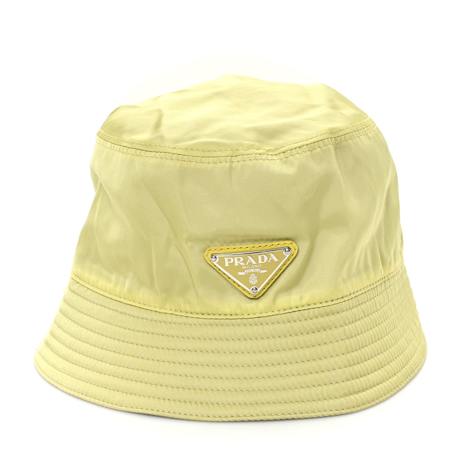 Prada Re-Nylon Metal Triangle Logo Mens Bucket Hat M Giallo 3 of 8