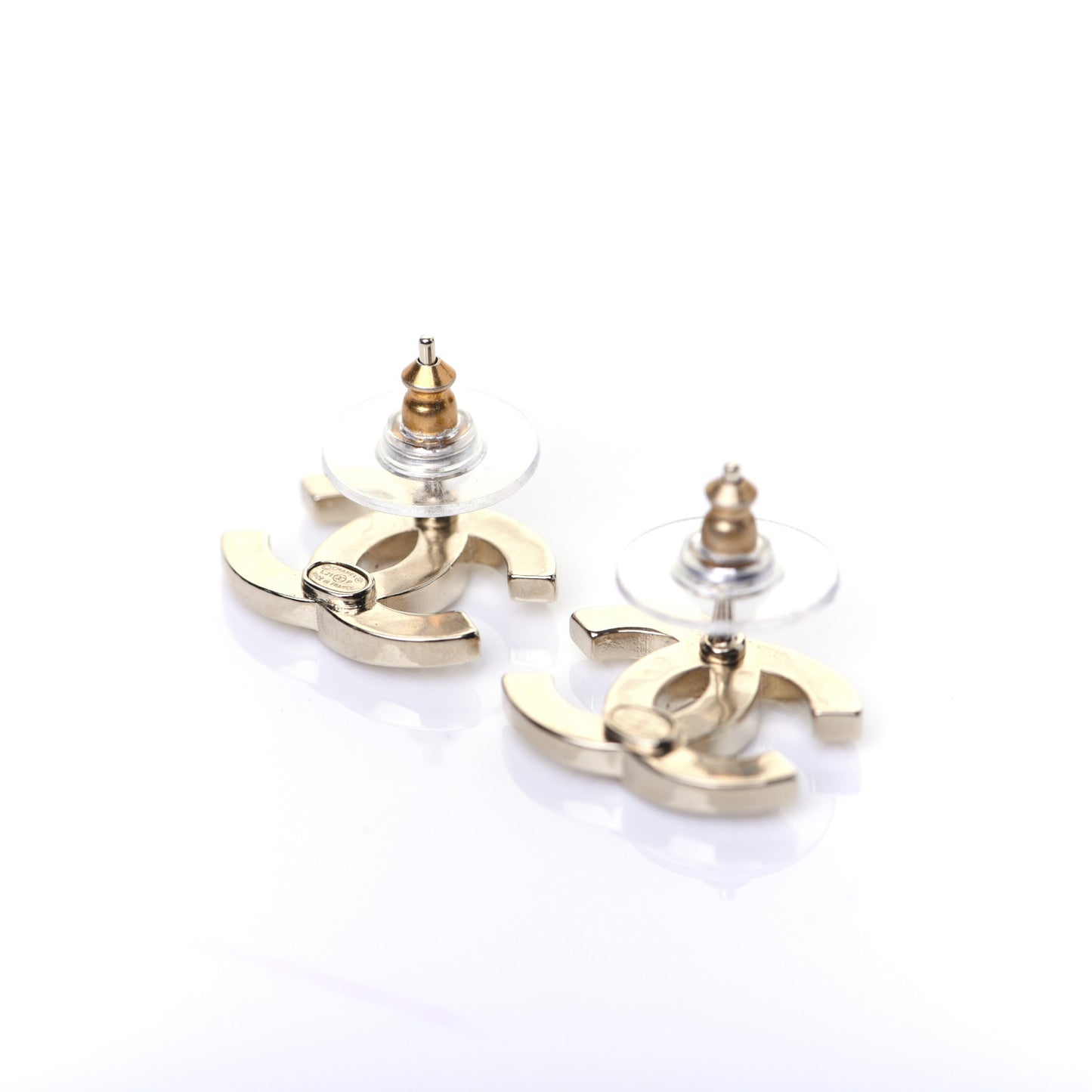 Crystal Metal CC Paris Button Stud Earrings Gold