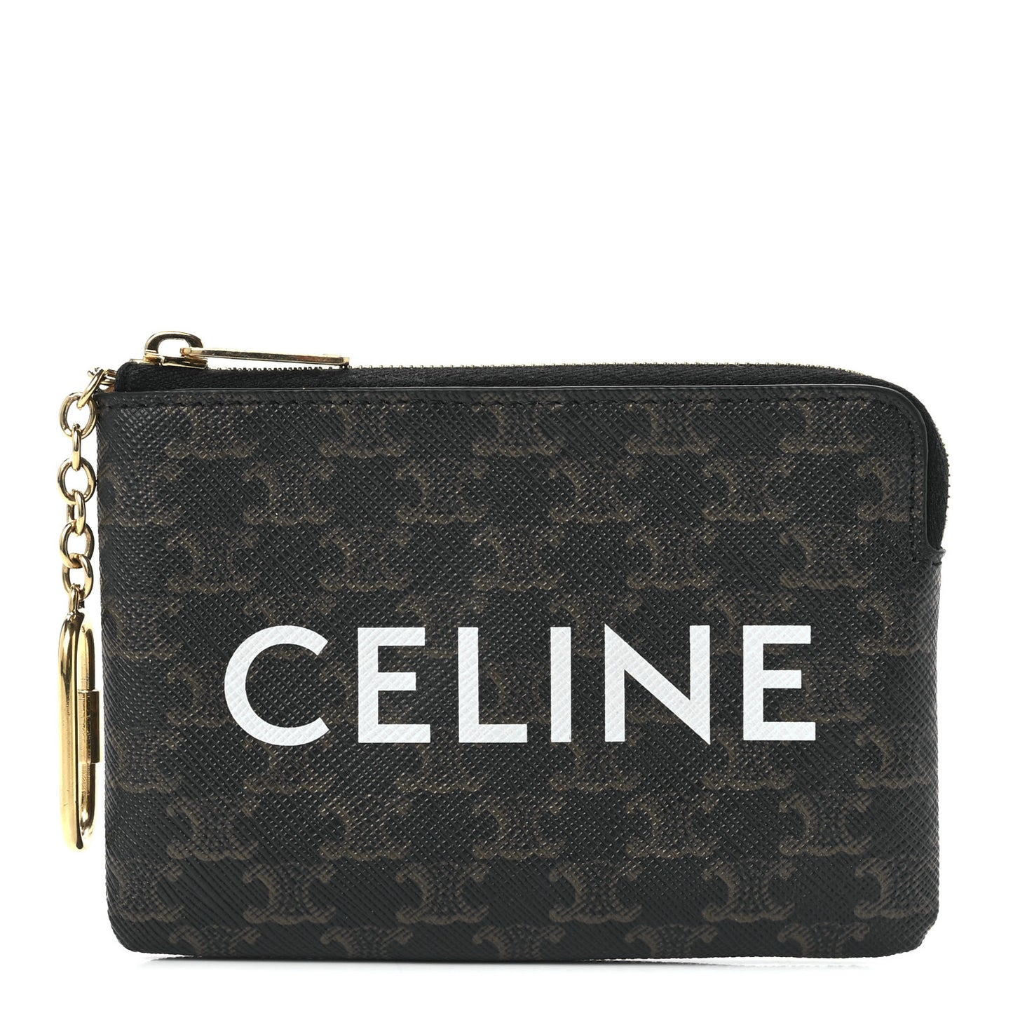 Triomphe Canvas Logo Coin and Card Pouch With Hook Black