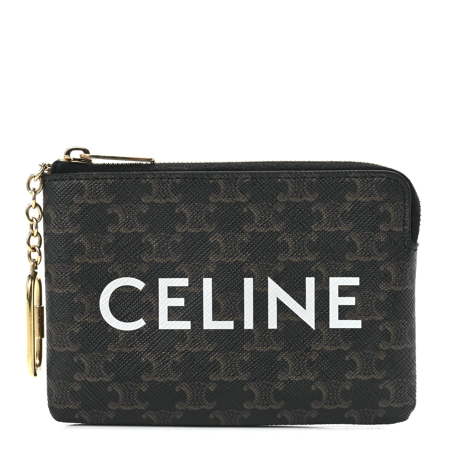 Celine Triomphe Canvas Logo Coin and Card Pouch With Hook Black 1 of 10