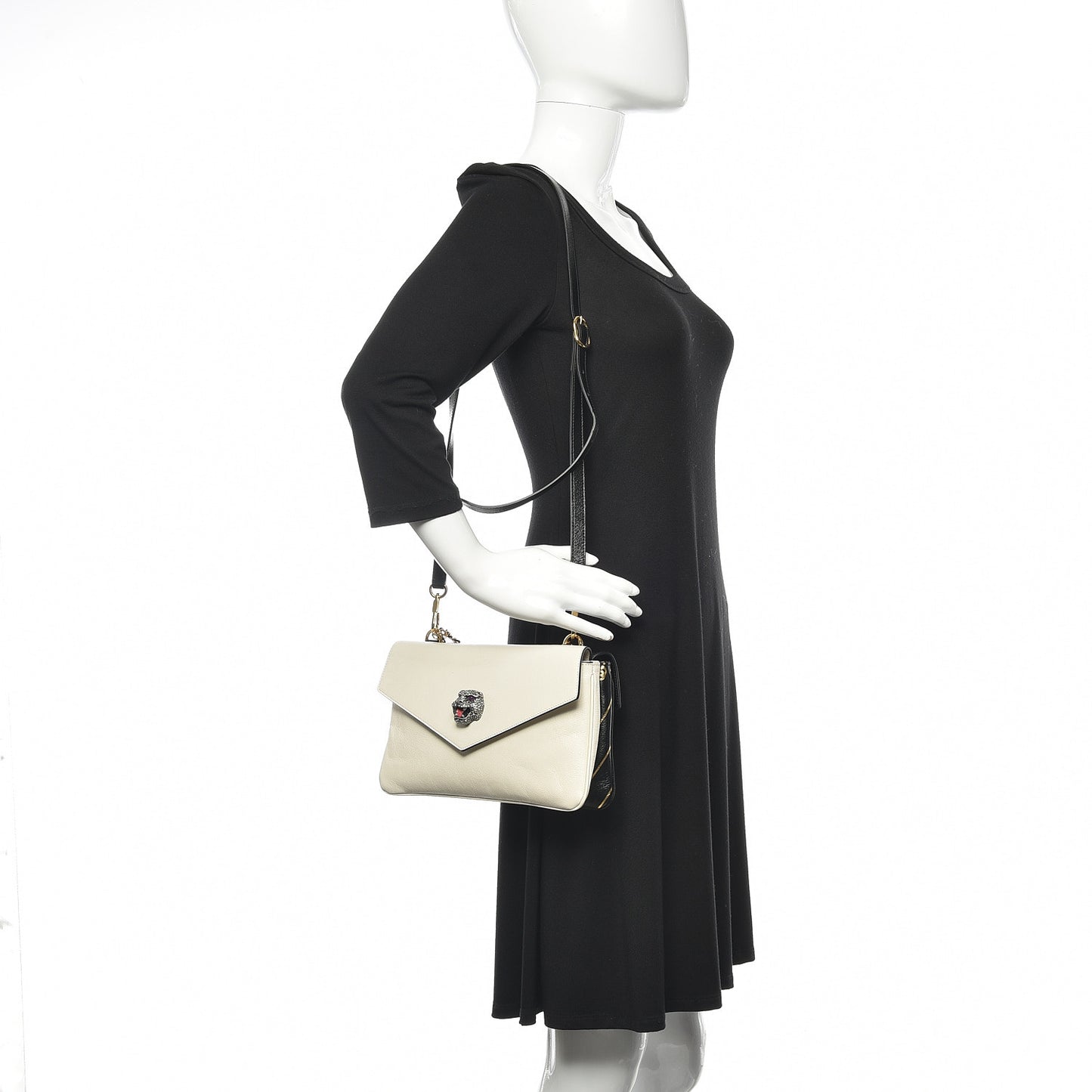 Calfskin Diagonal GG Medium Thiara Double Envelope Shoulder Bag Black White