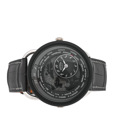 Platinum Titanium Alligator 43mm Arceau Le Temps Voyageur Automatic Watch Noir