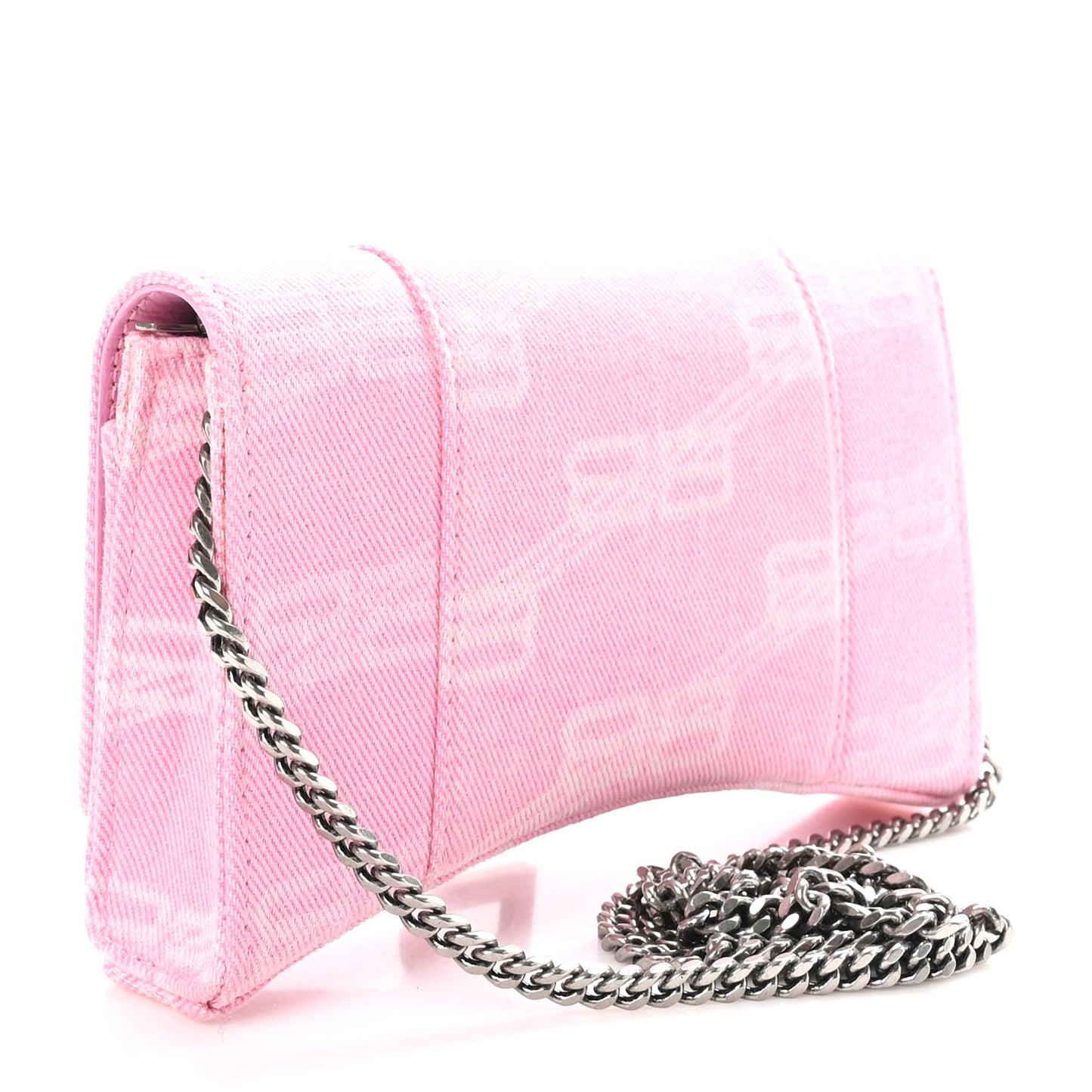 Washed Denim BB Monogram XS Hourglass Wallet On Chain Pink