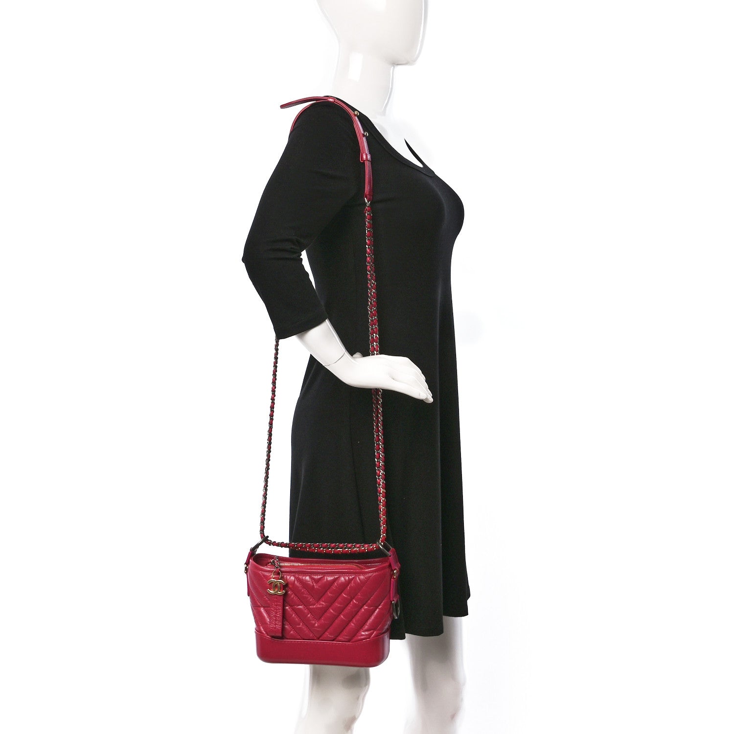 Chanel Aged Calfskin Chevron Quilted Small Gabrielle Hobo Dark Pink 2 of 10