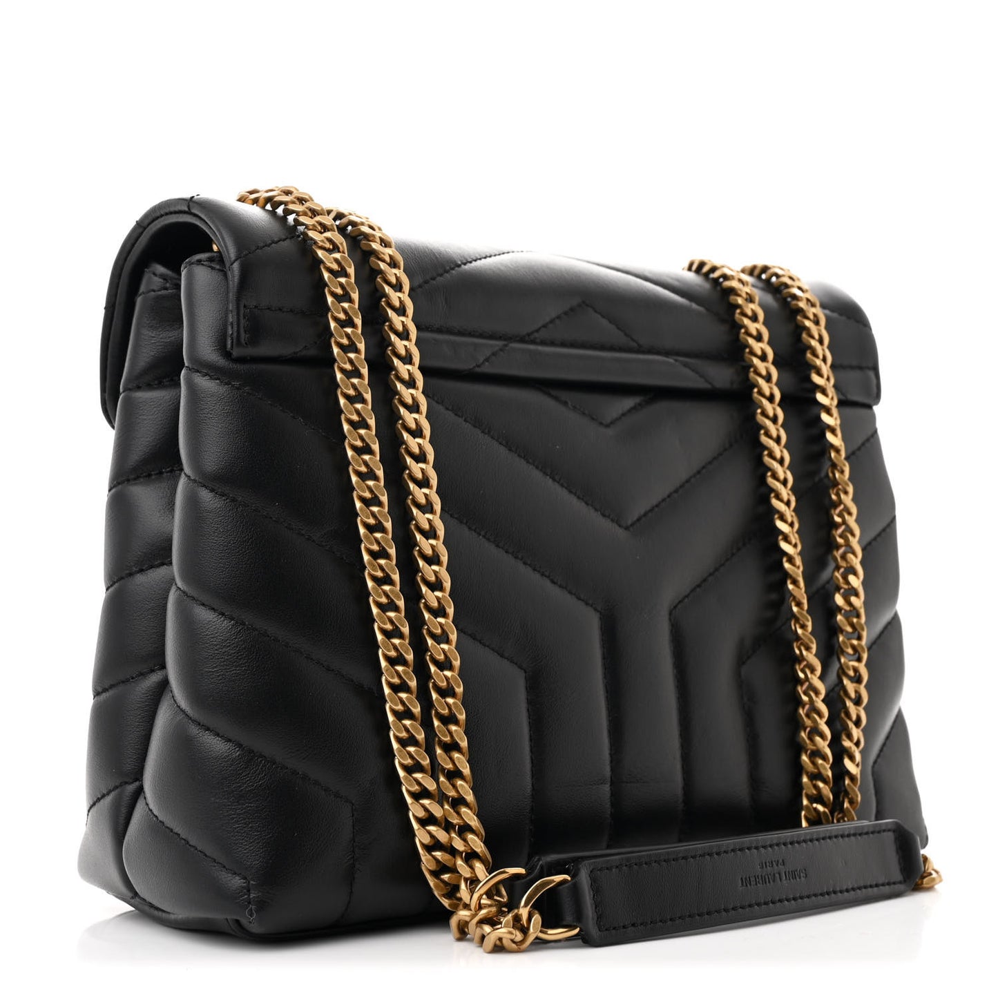 Calfskin Y Quilted Monogram Small Loulou Chain Satchel Black