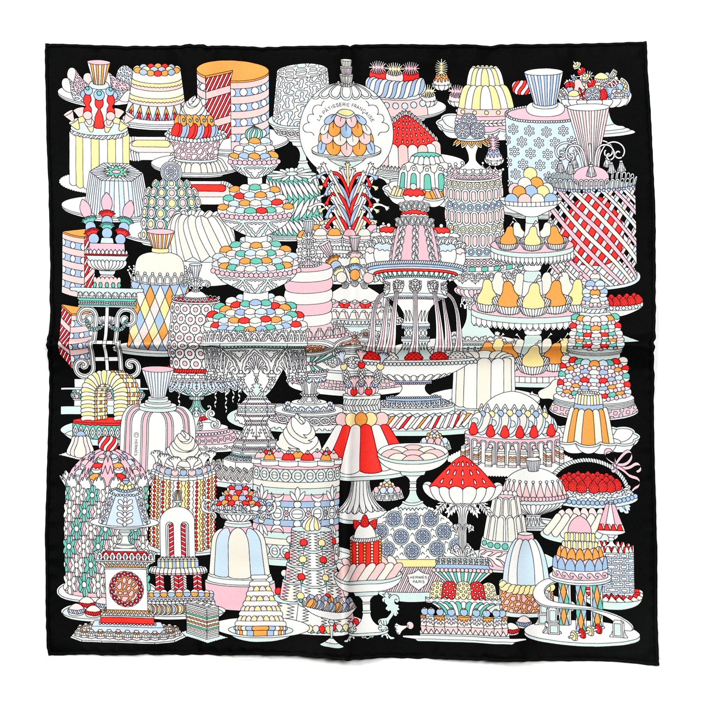 Silk La Patisserie Francaise Scarf 45 Black Menthol Multicolor