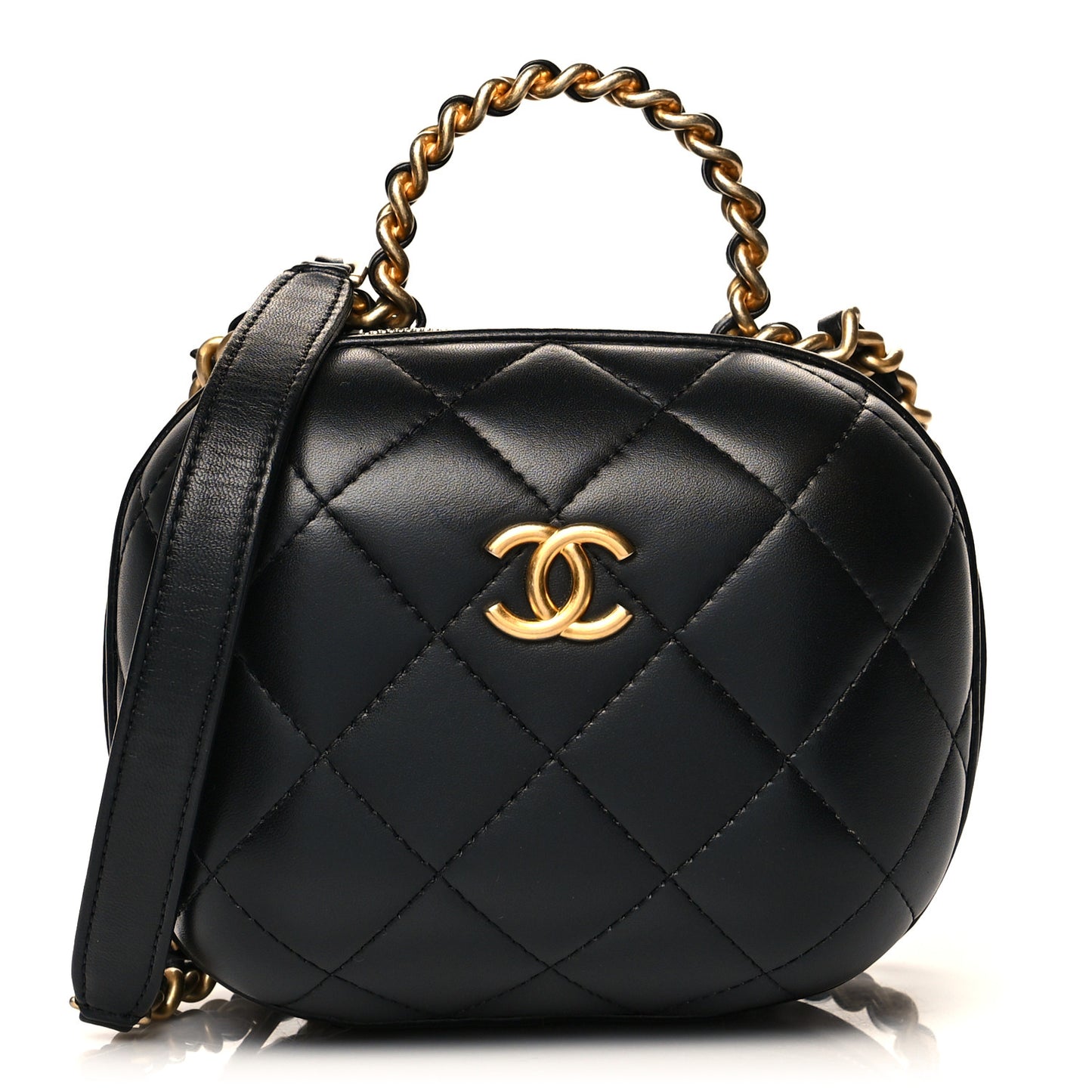 Lambskin Quilted Small CC Bubble Vanity Case With Chain Black