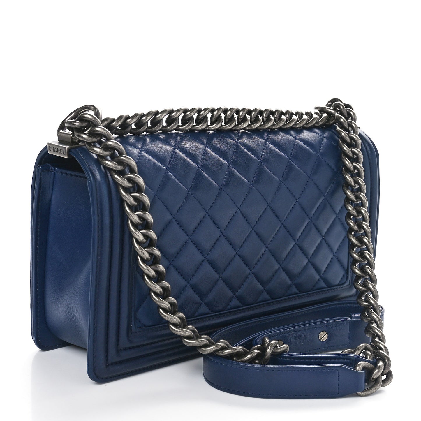 Lambskin Quilted Medium Boy Flap Dark Navy