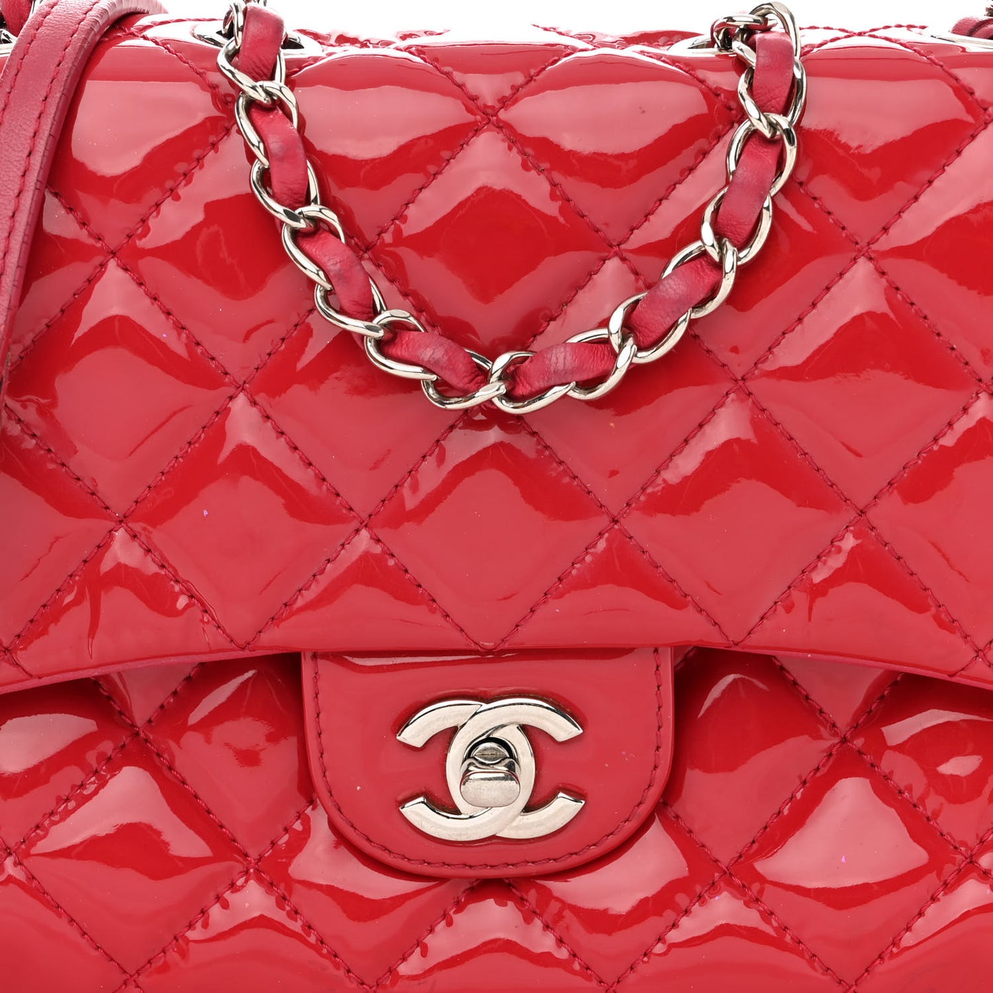 Patent Quilted Small Rock In Rome Single Flap Dark Pink