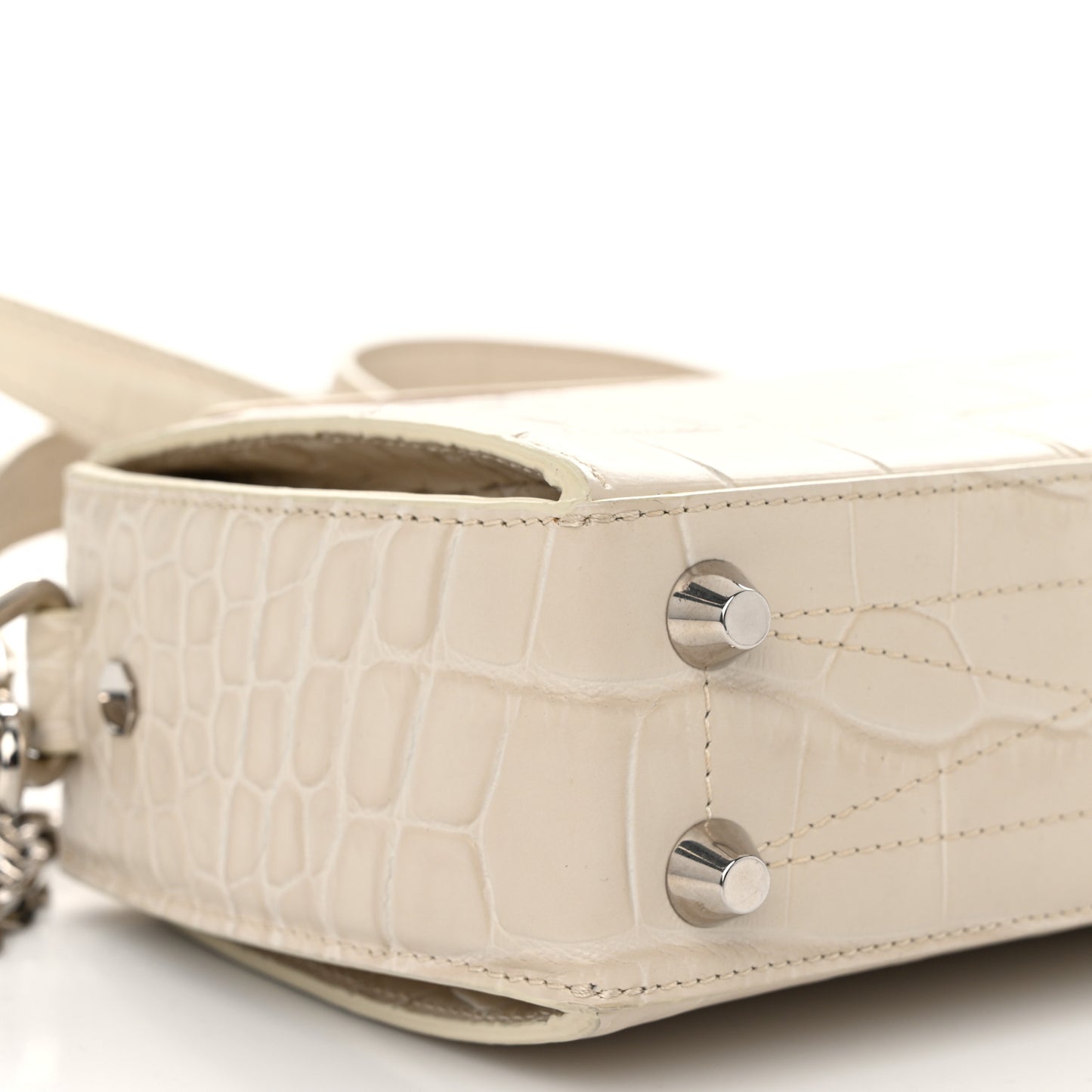 Calfskin Crocodile Embossed Box Shoulder Bag 16 White Bone