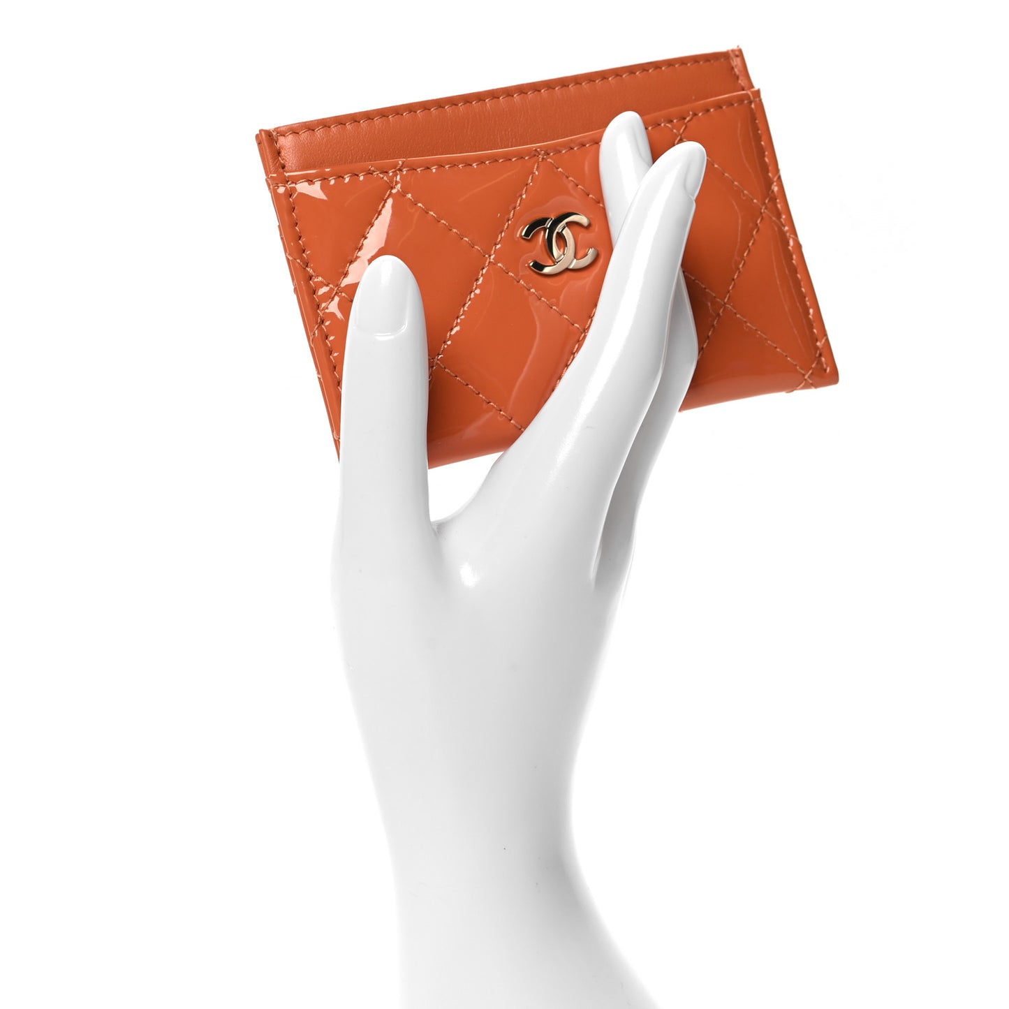 Patent Calfskin Quilted Card Holder Orange