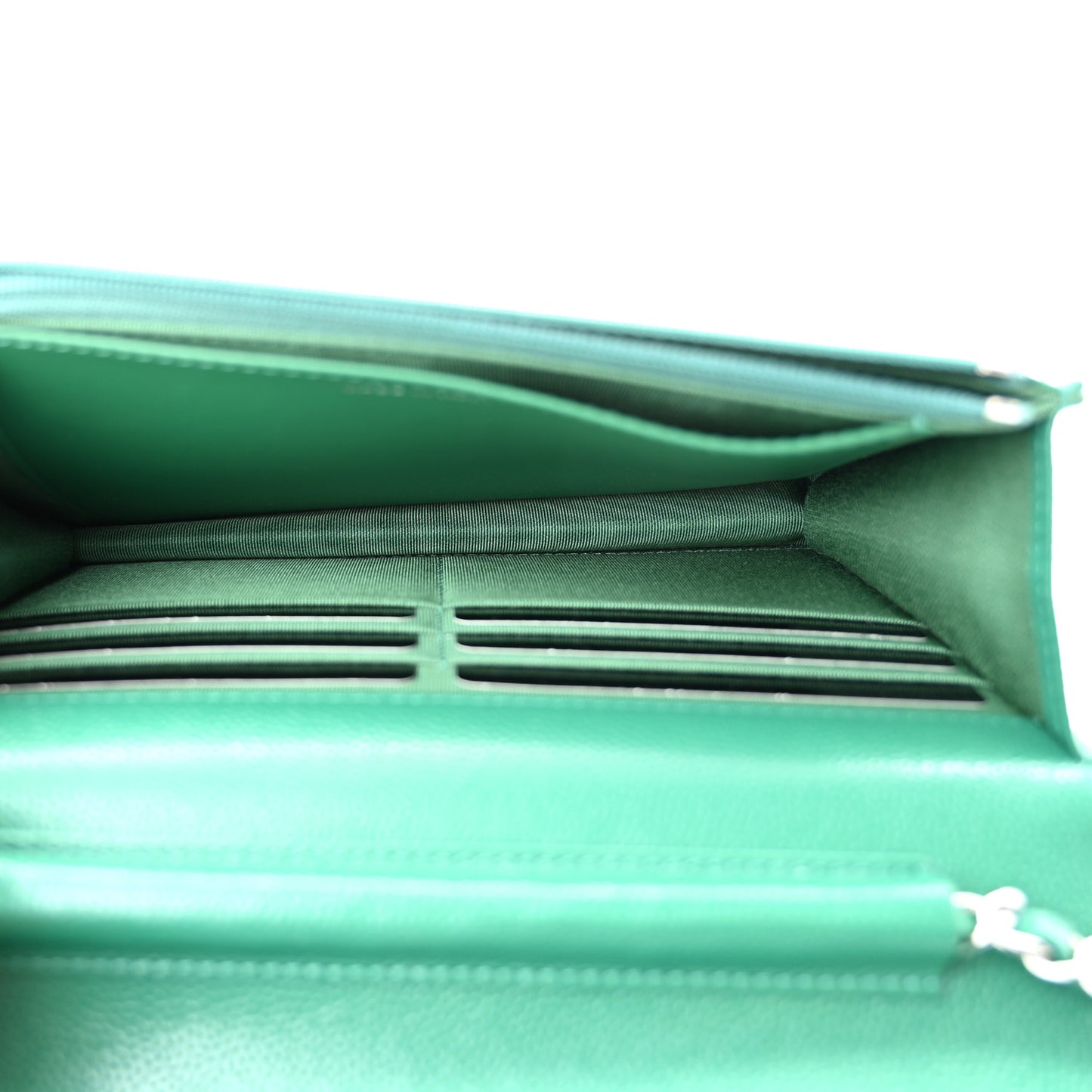 Metallic Caviar Quilted Wallet On Chain WOC Green