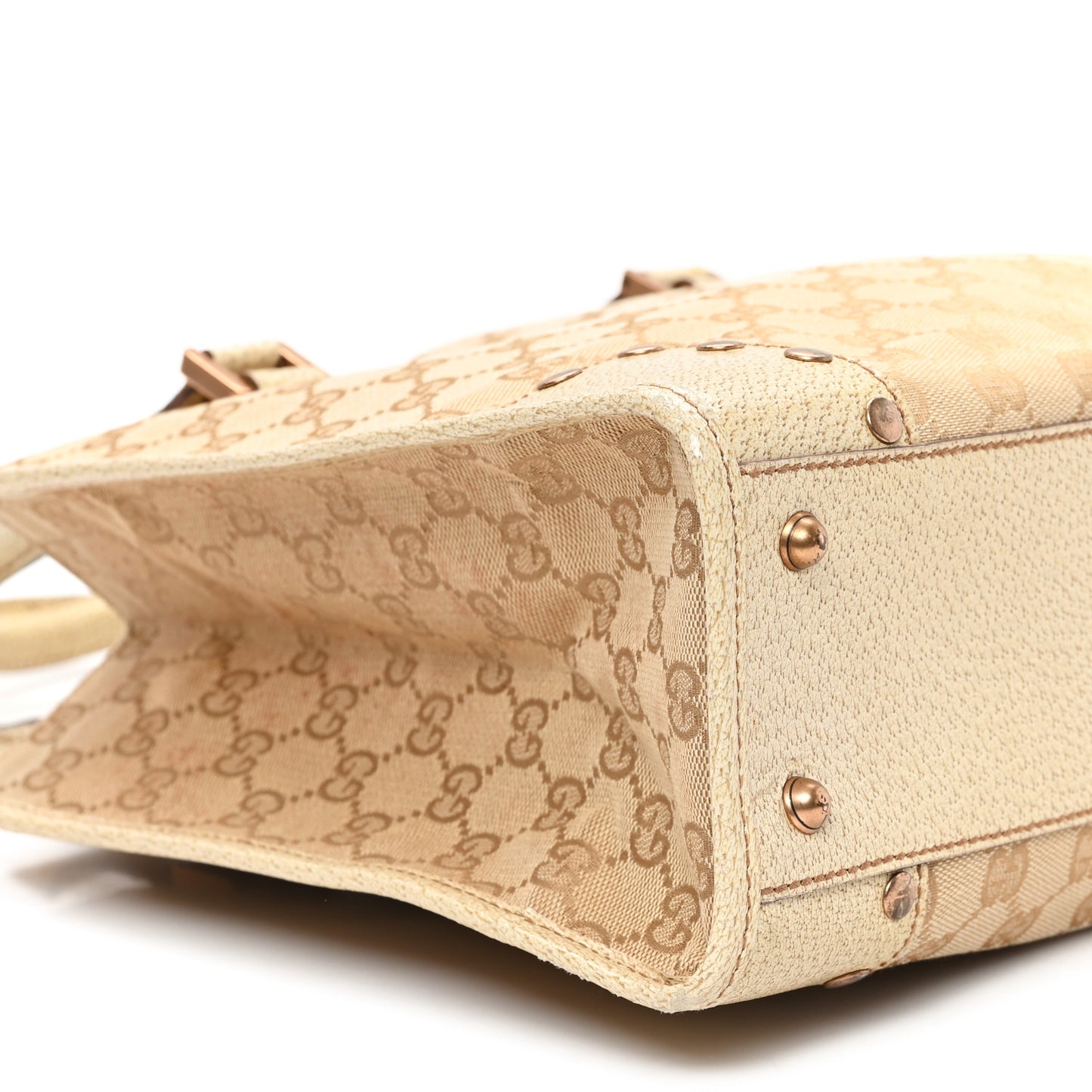 Canvas GG Monogram Calfskin Top Handle Bag White