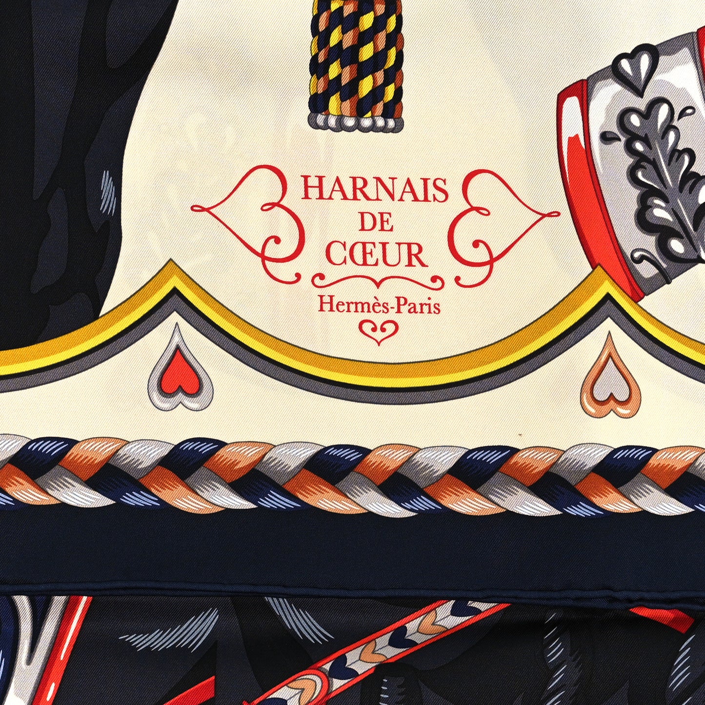Silk Harnais De Coeur Scarf 90 Blue Black Creme Anthracite