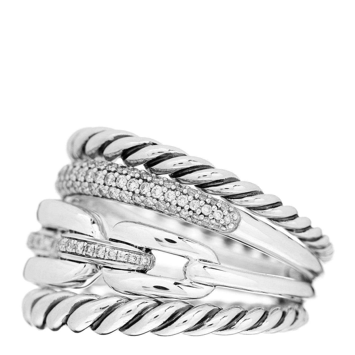 David Yurman Sterling Silver Diamond Wellesley Four-Row Ring 60 9 3 of 5