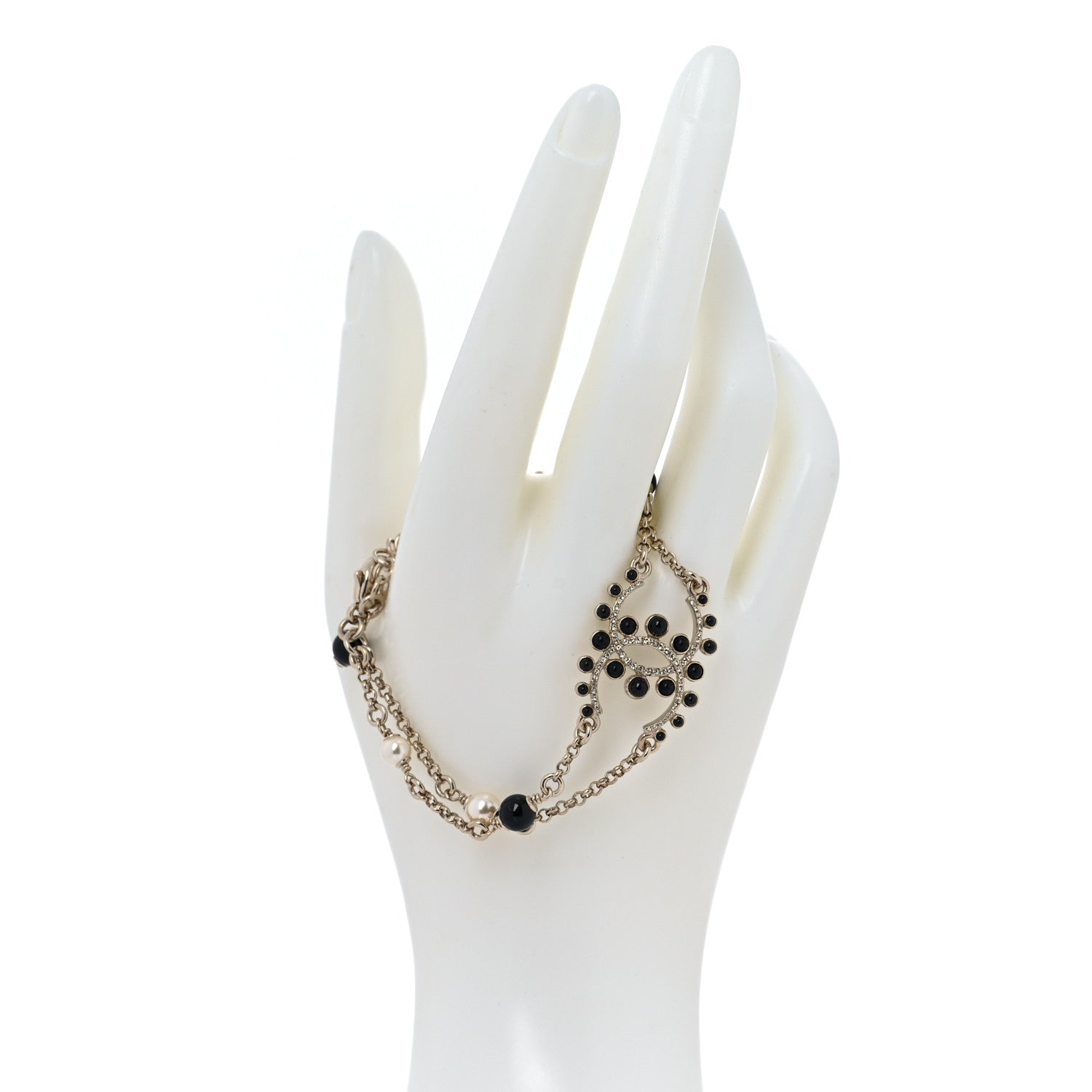 Chanel Crystal Enamel Pearl CC Bracelet Black Gold 2 of 6