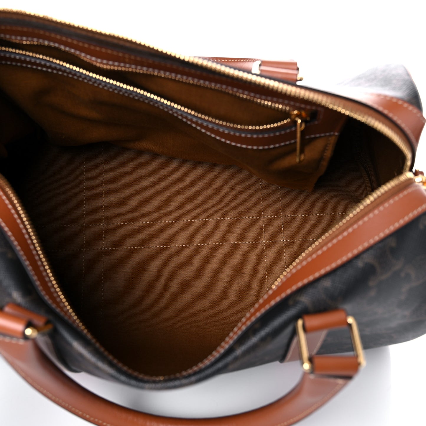 Triomphe Canvas Calfskin Boston Bag Tan