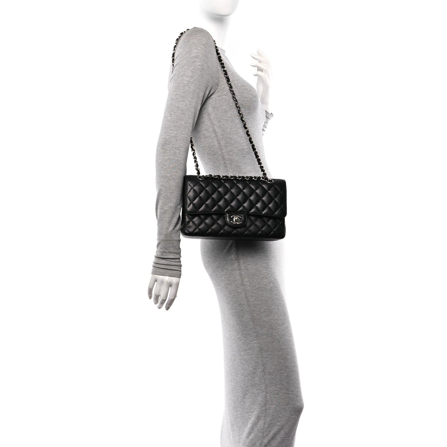 Caviar Quilted Medium Double Flap Black