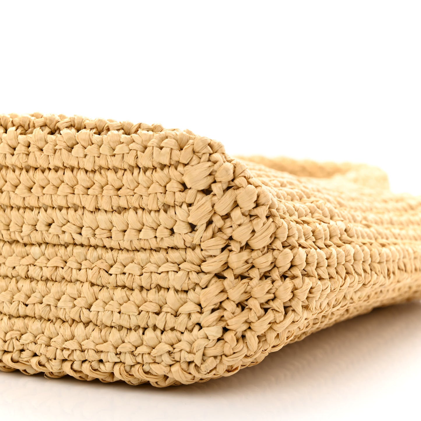 Yarn Raffia Effect Crochet Embroidered Small Logo Tote Naturale
