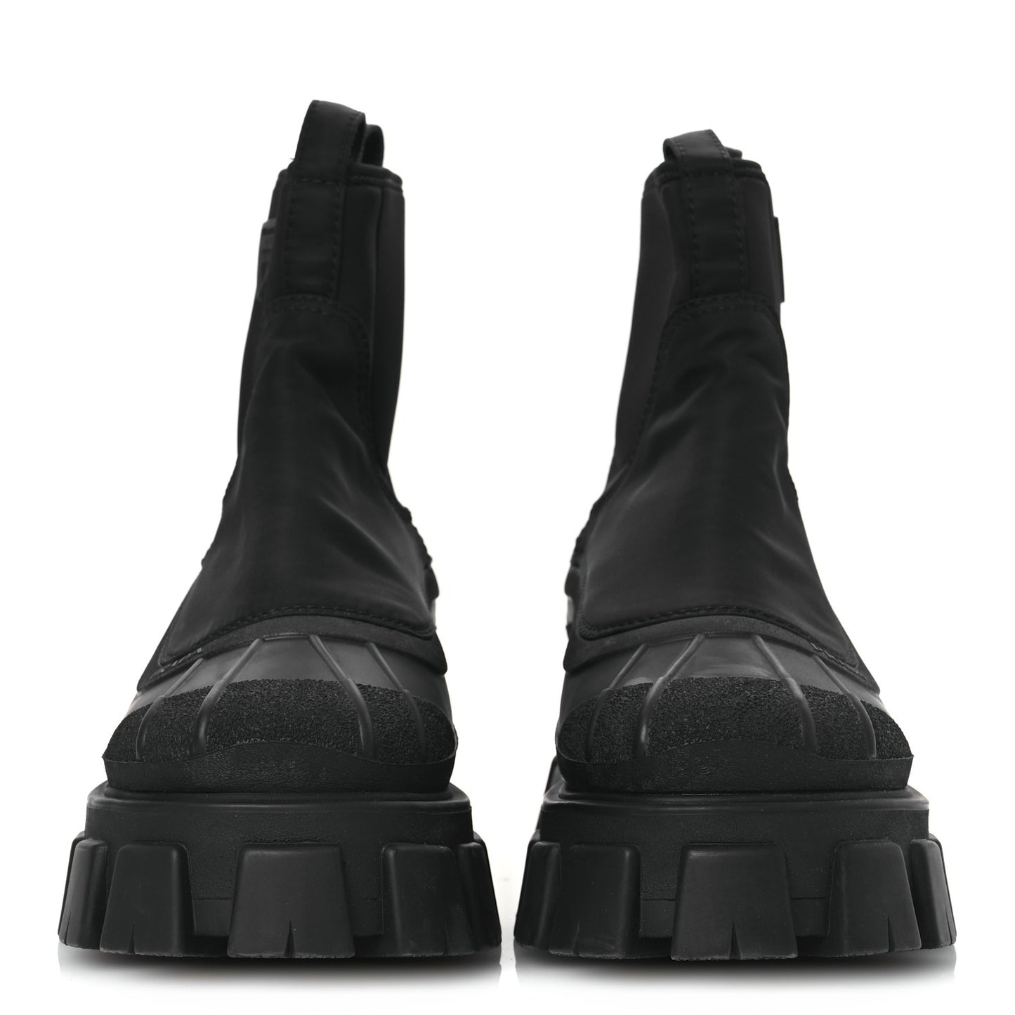 Re-Nylon Gabardine Rubber Triangle Logo Womens Monolith 55mm Ankle Boots 38 Black