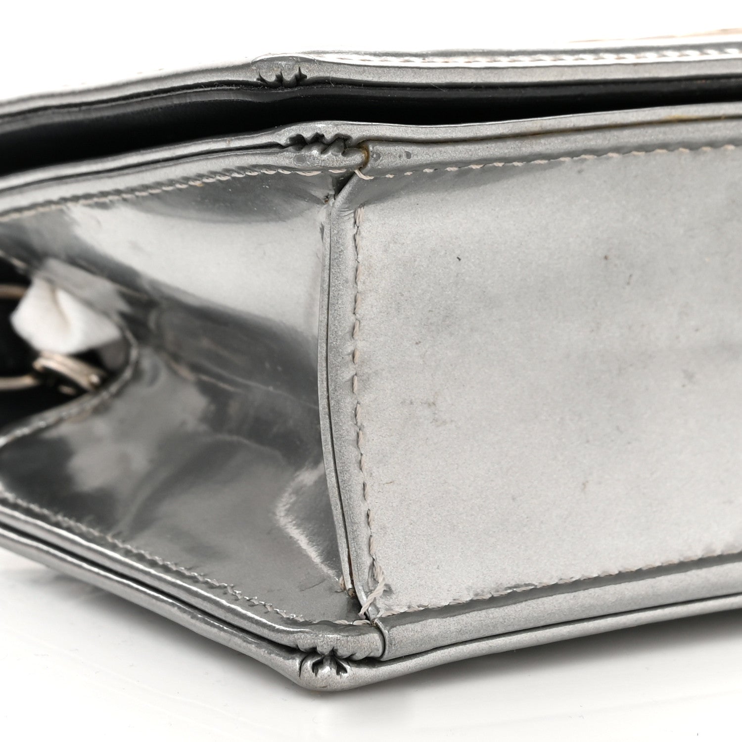 Christian Dior Metallic Patent Micro-Cannage Baby Diorama Flap Bag Silver 9 of 14