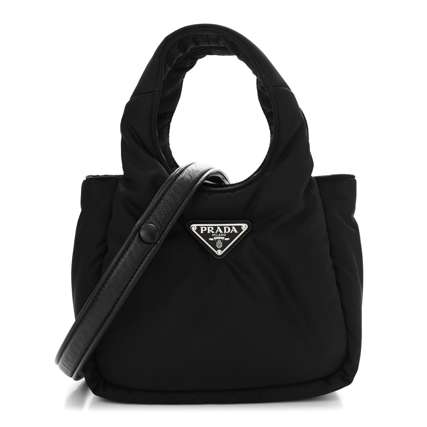 Re-Nylon Soft Padded Small Double Handled Shoulder Bag Black