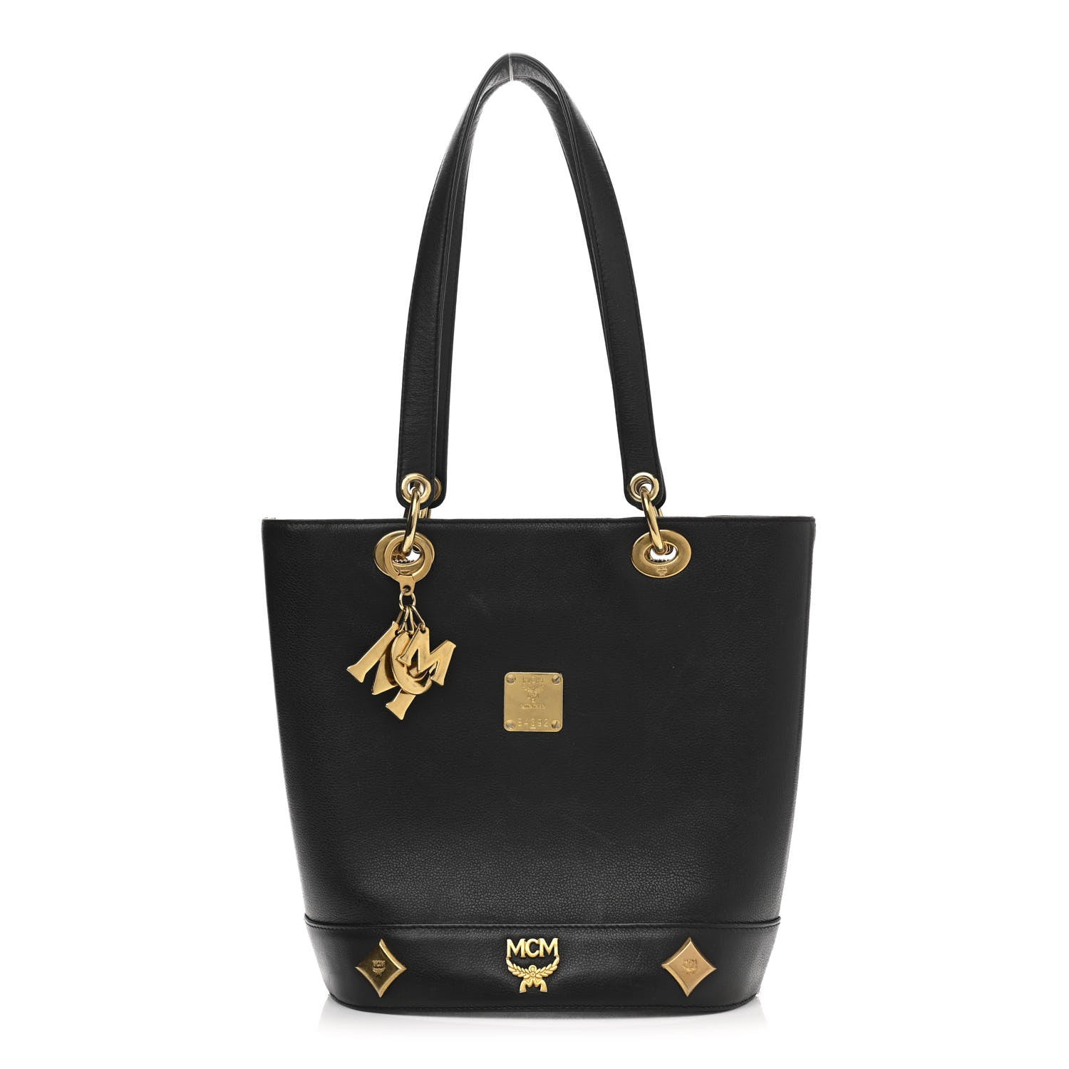MCM Grained Calfskin Studded Bucket Bag Black 1 of 9