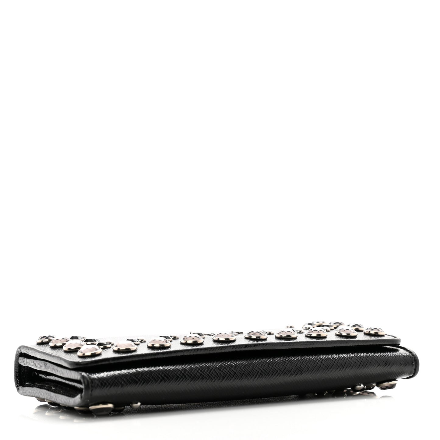 Saffiano Vernice Crystal Studded Flap Wallet Black