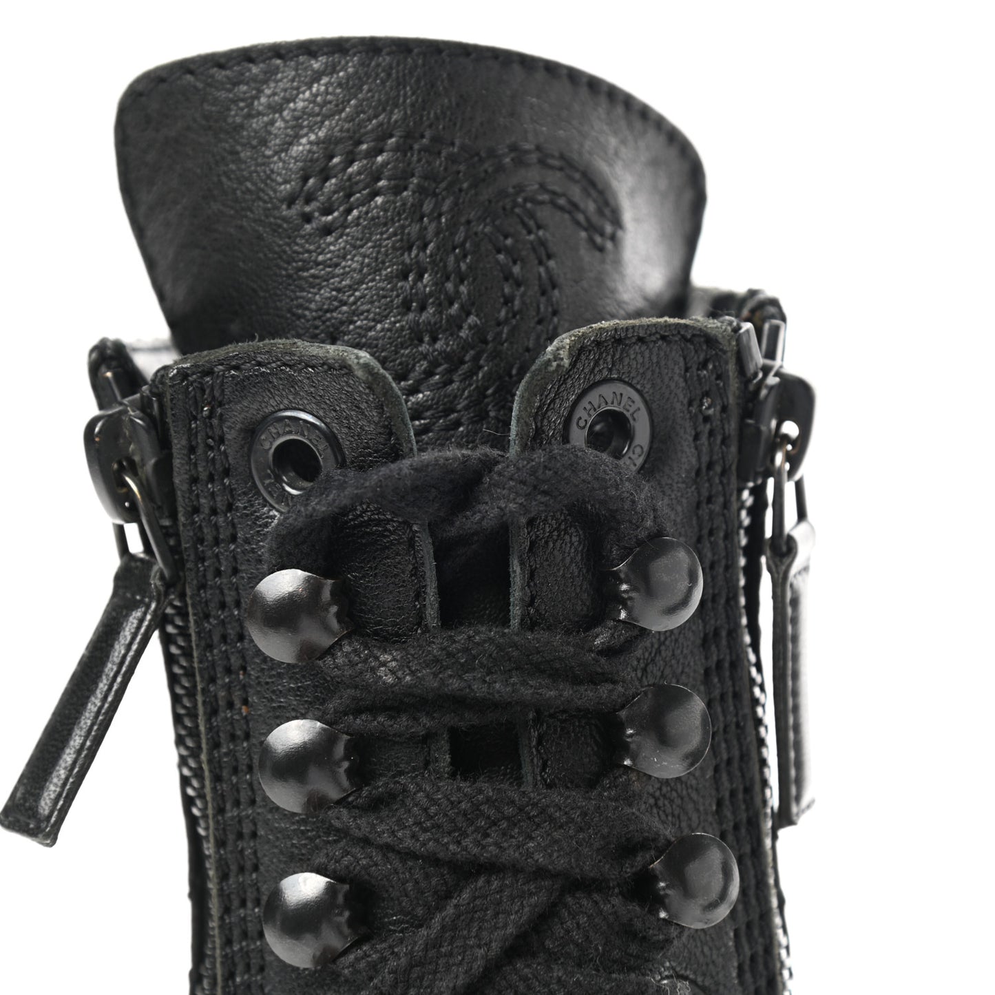 Sheepskin Quilted CC Tall Lace Up Combat Boots 36 Black
