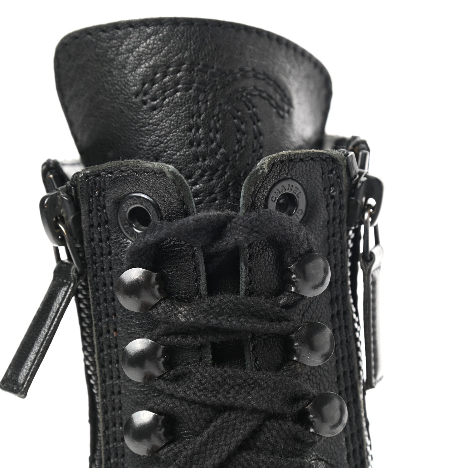 Chanel Sheepskin Quilted CC Tall Lace Up Combat Boots 36 Black 18 of 18