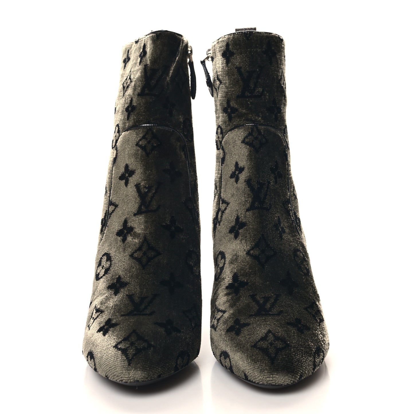 Velvet Monogram Silhouette Ankle Boots 39 Black Green