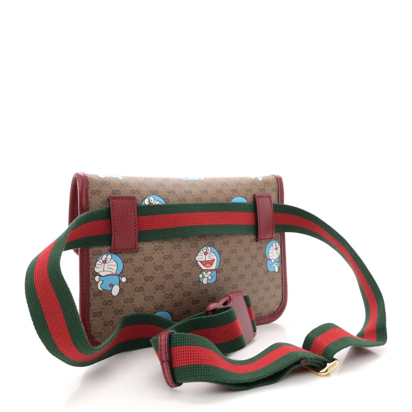 X DORAEMON Mini Vintage GG Supreme Monogram Web Slim Belt Bag Beige Cherry Red