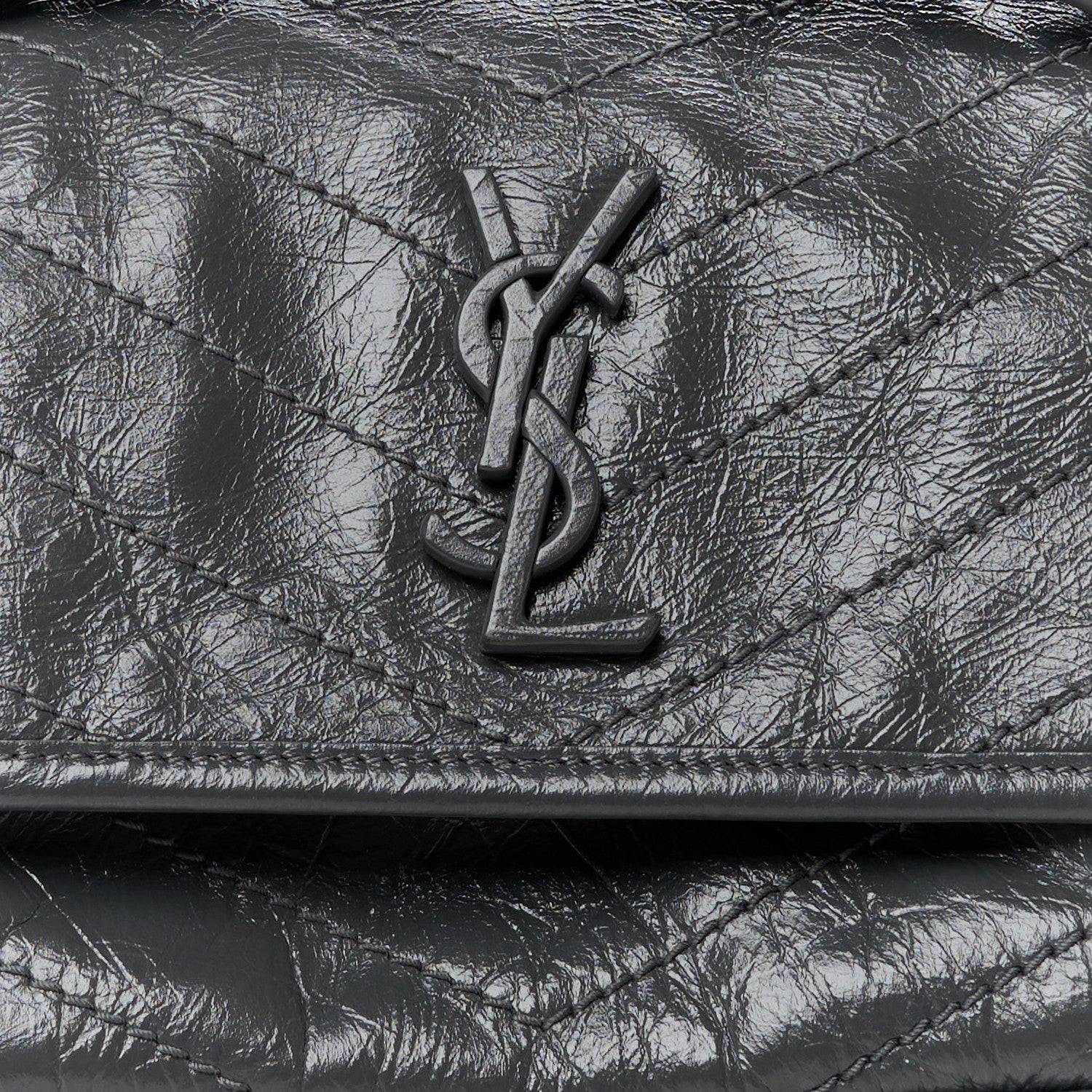 Saint Laurent Crinkled Calfskin Matelasse Monogram Baby Niki Chain Satchel Storm 9 of 11
