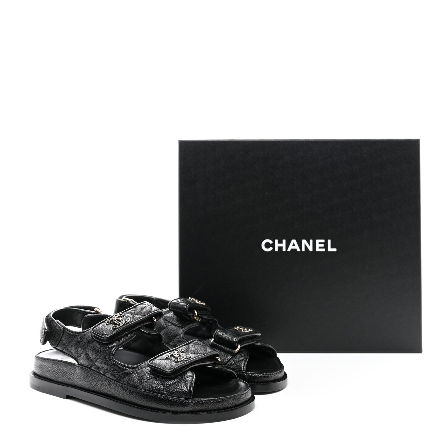 Grained Calfskin Velcro Dad Sandals 36.5 Black