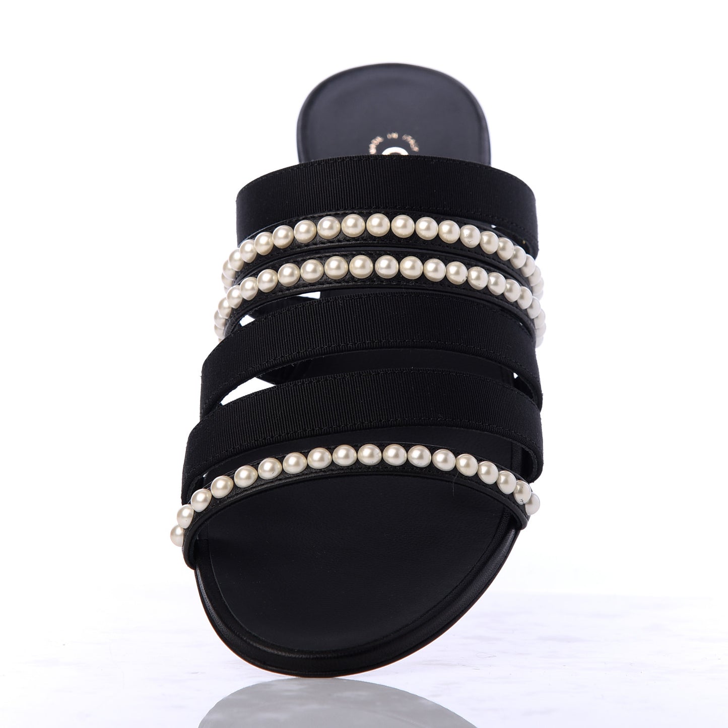 Patent Grosgrain CC Pearl Mules 37 Black