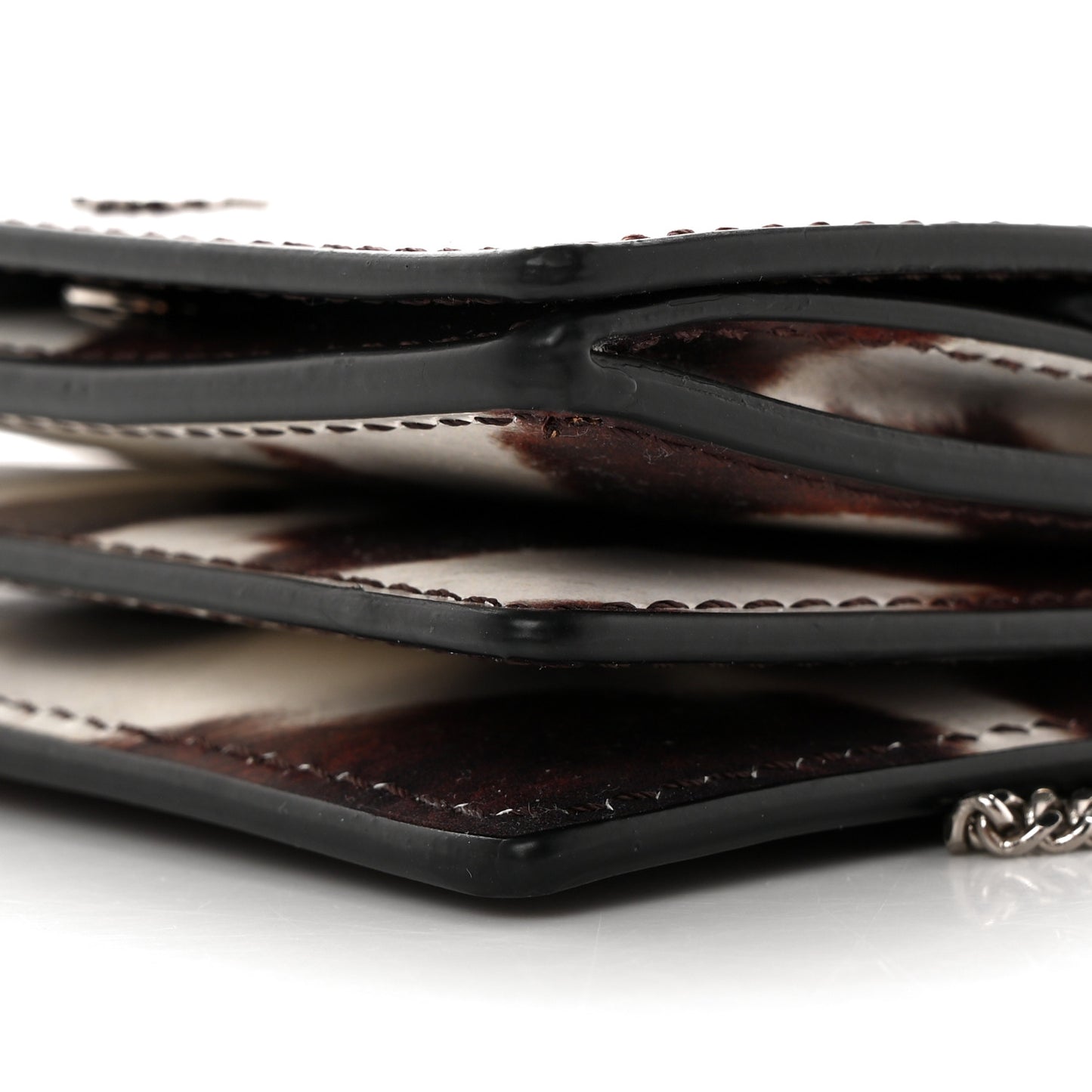 Patent Calfskin Cow Print Jessie Chain Card Case Mahogany