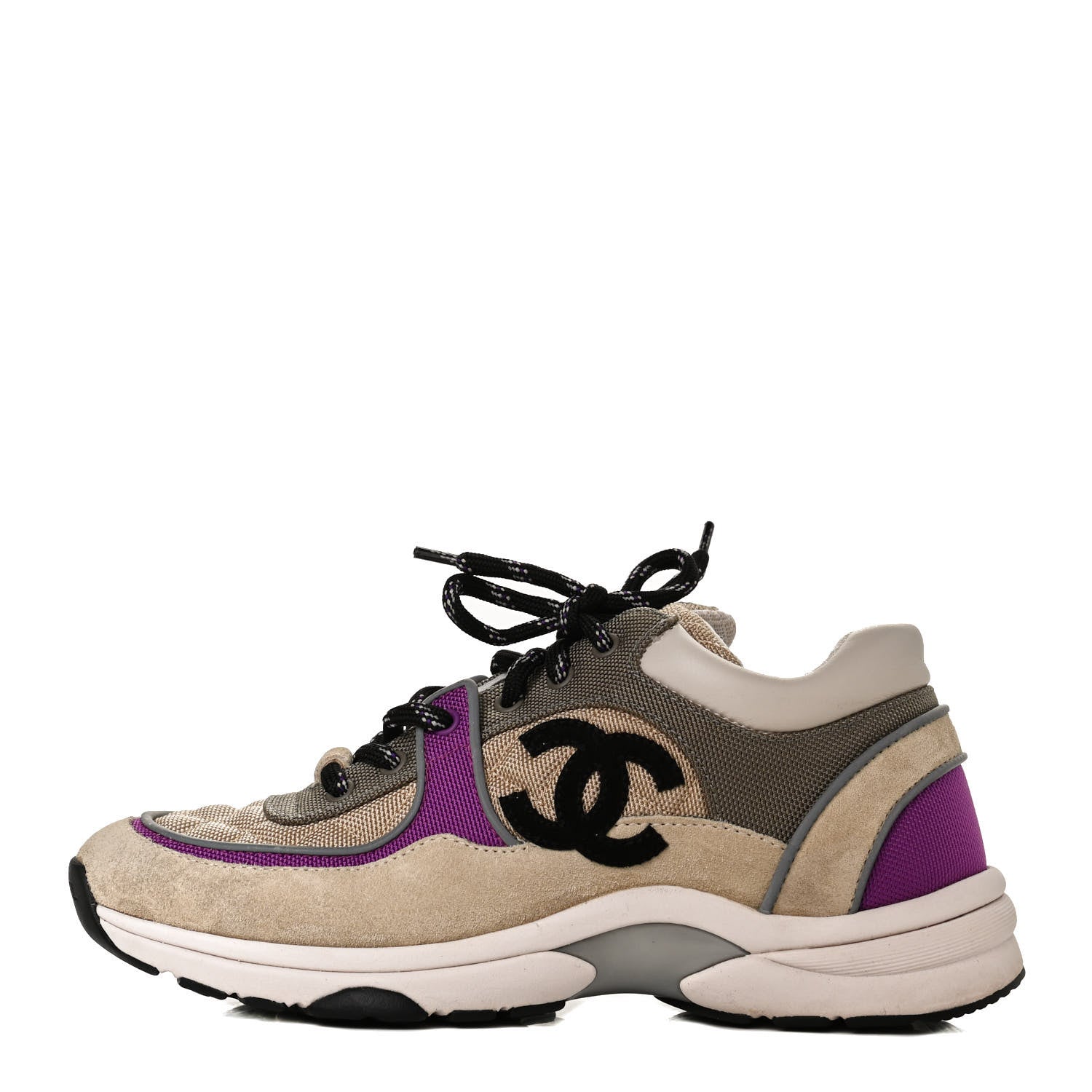 Chanel Mesh Suede Calfskin Grained Calfskin Womens CC Sneakers 39 Beige Dark Beige Purple 1 of 12