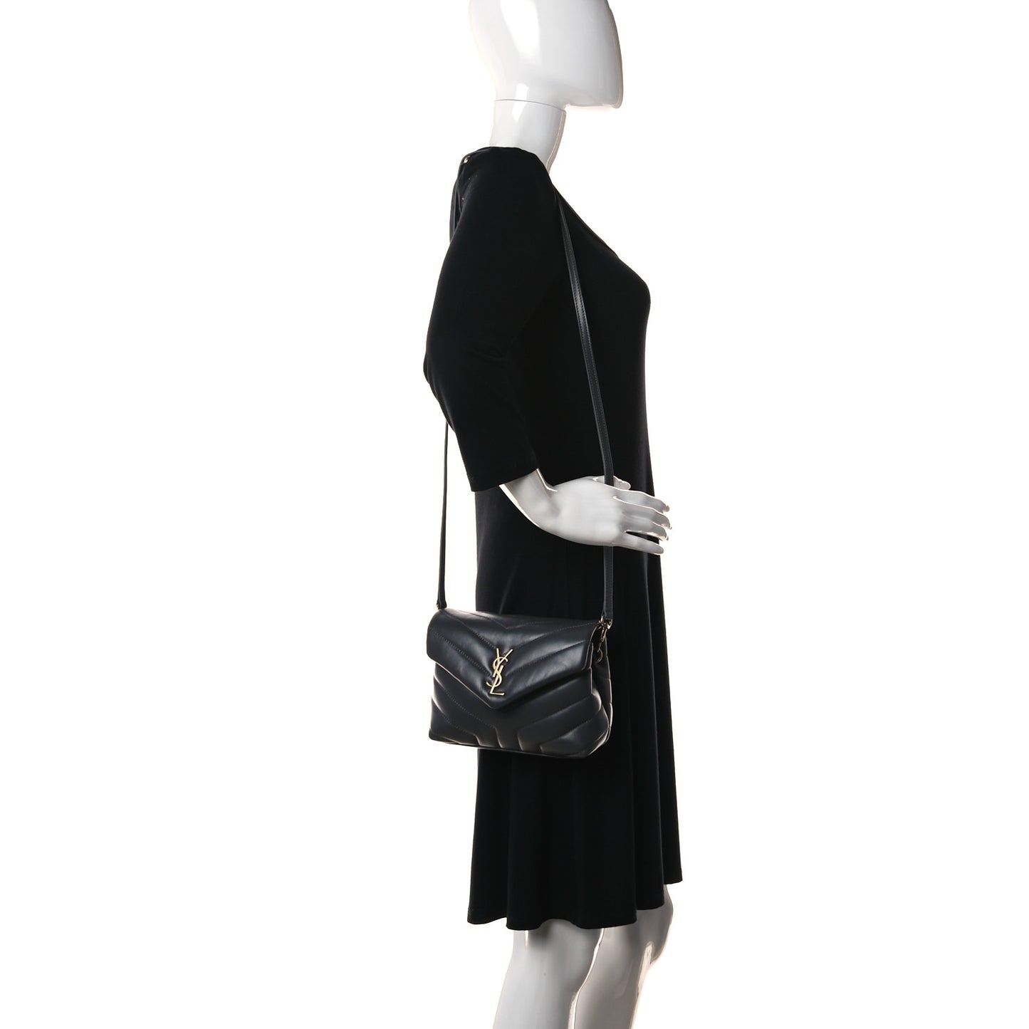 Calfskin Y Quilted Monogram Toy Loulou Crossbody Bag Black