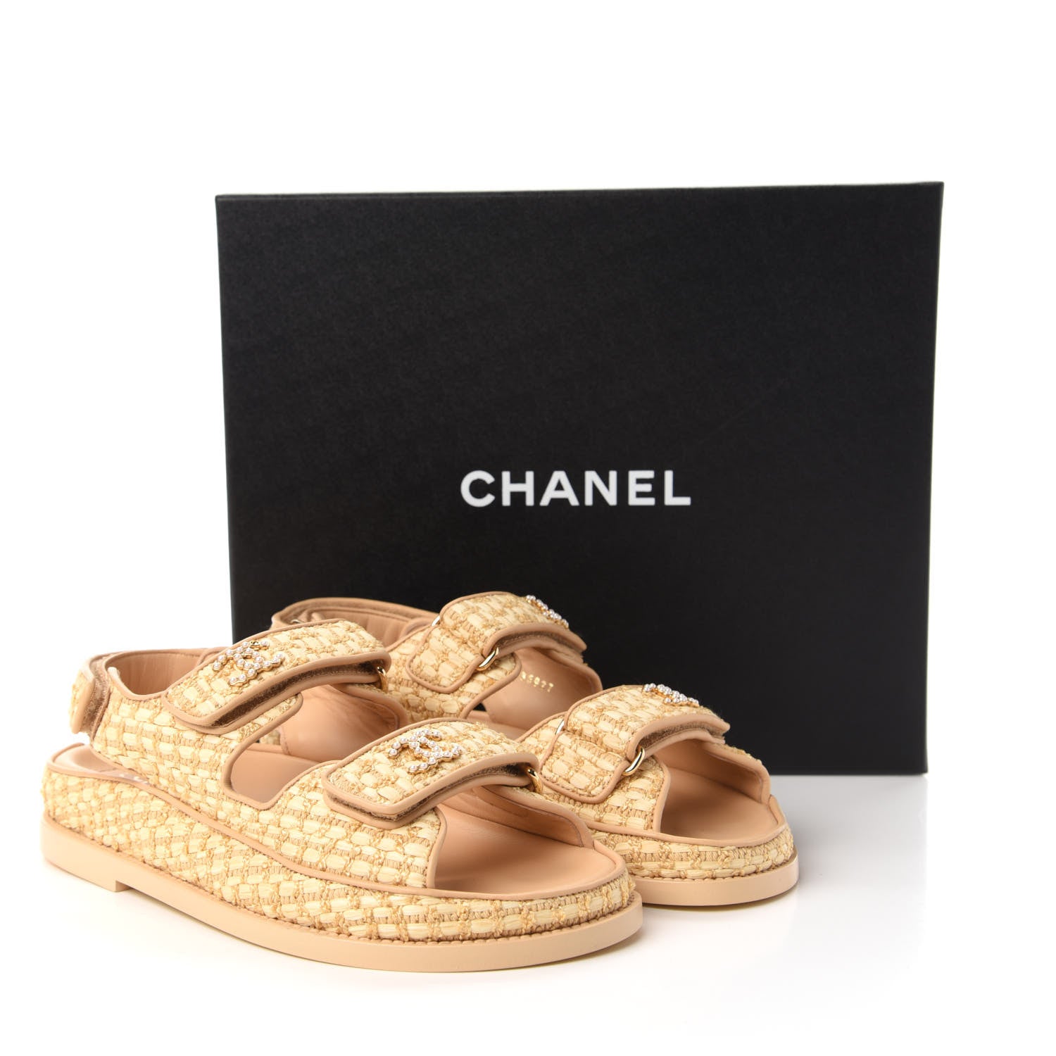 Chanel Braided Fabric Velcro Dad Sandals 36 Beige 9 of 11