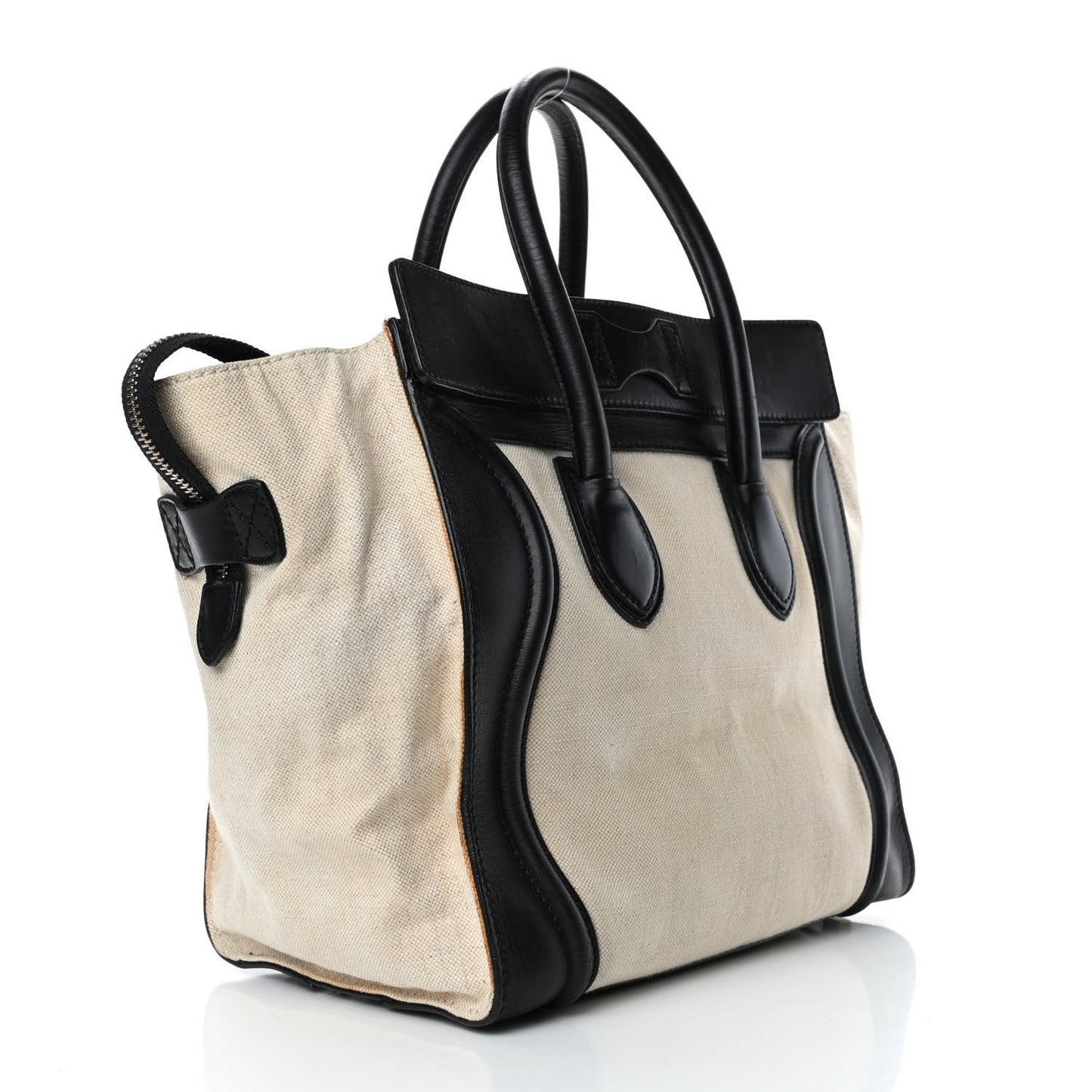 Natural Canvas Smooth Calfskin Mini Luggage Cream