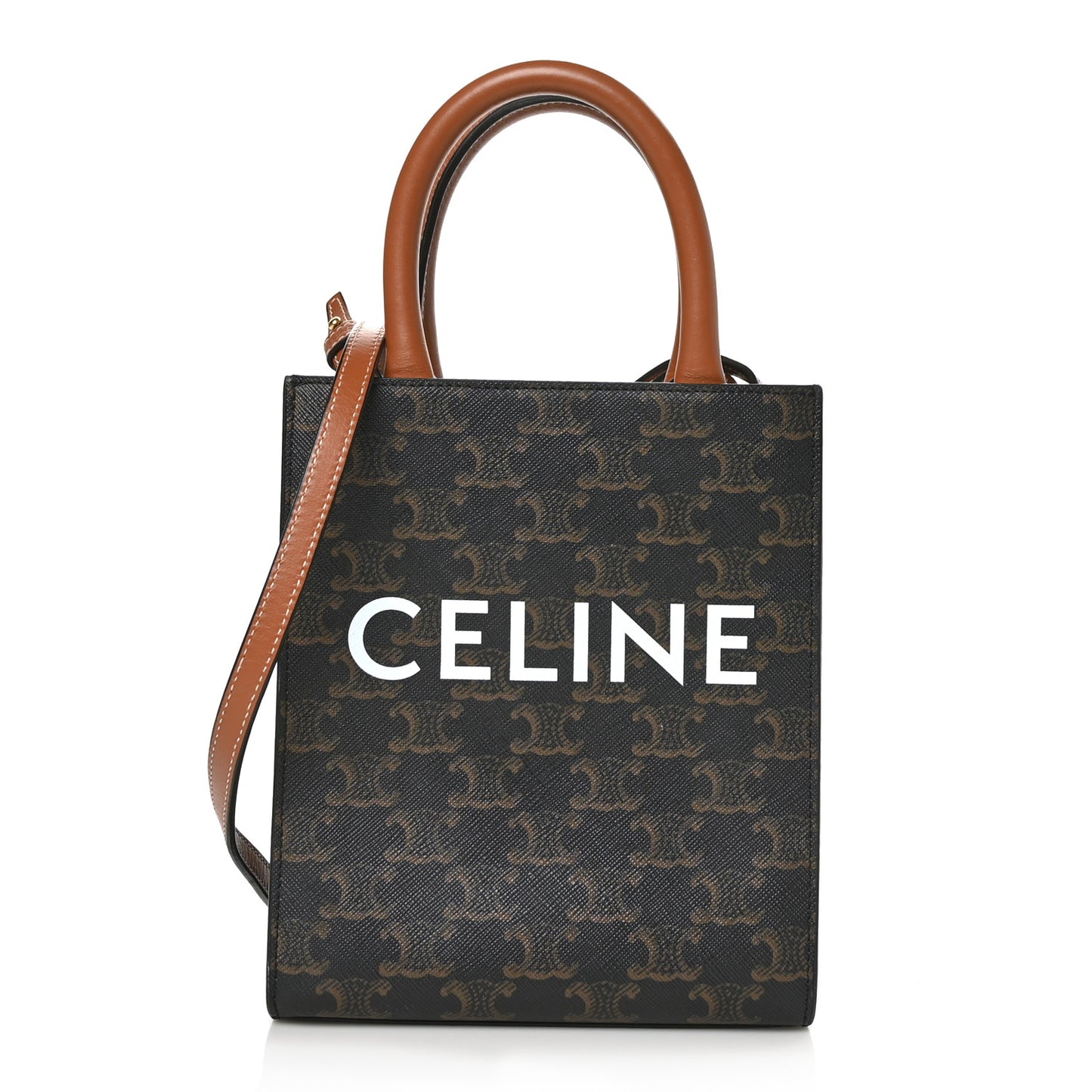 Triomphe Canvas Calfskin Mini Vertical Cabas Tan