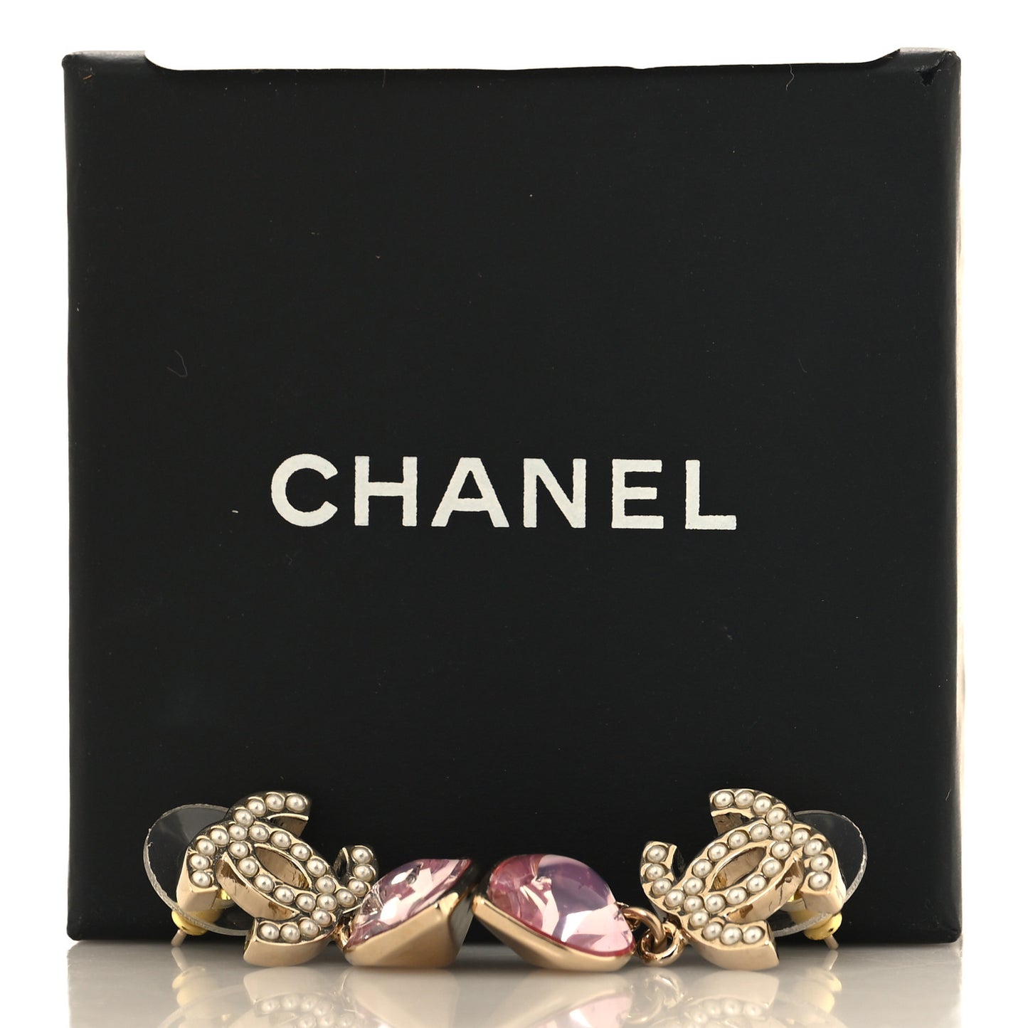 Crystal Heart CC Drop Earrings Pink Gold